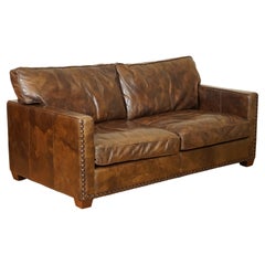 Gorgeous Timothy Oulton Viscount Heritage Brown Leather 2/3 Seater Sofa