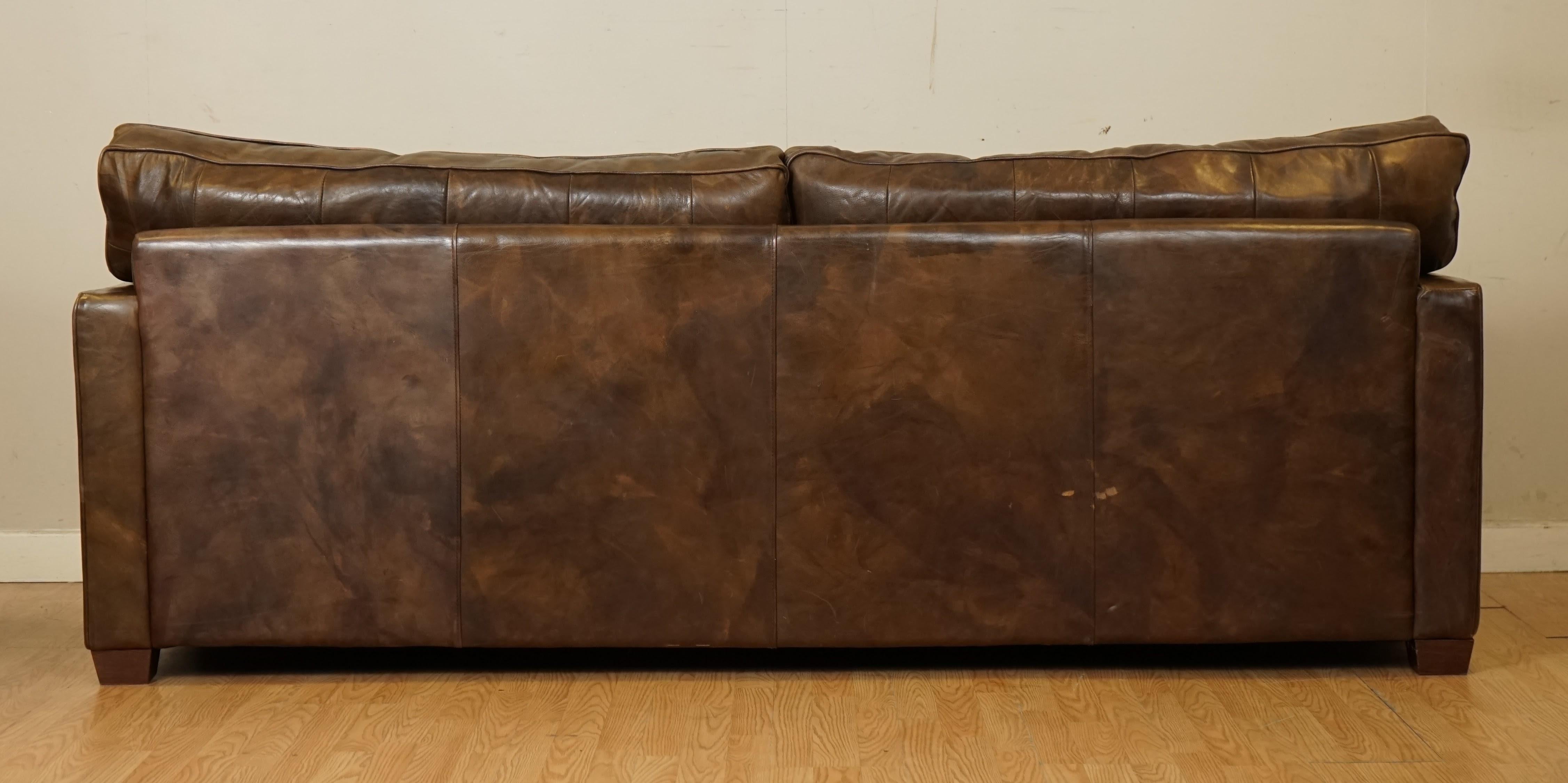 Gorgeous Timothy Oulton Viscount Heritage Brown Leather 3/4 Seater Sofa 4