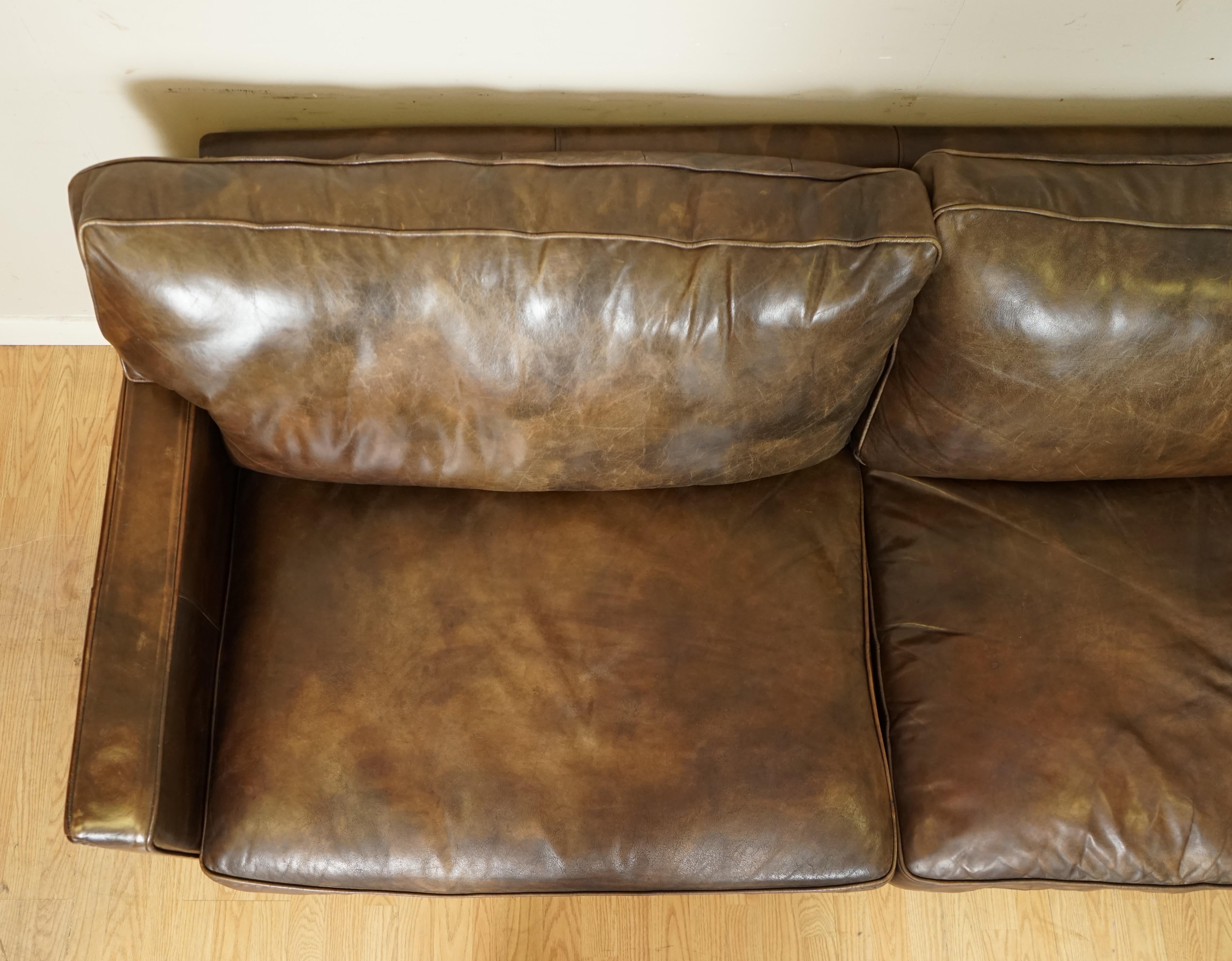 Hand-Crafted Gorgeous Timothy Oulton Viscount Heritage Brown Leather 3/4 Seater Sofa
