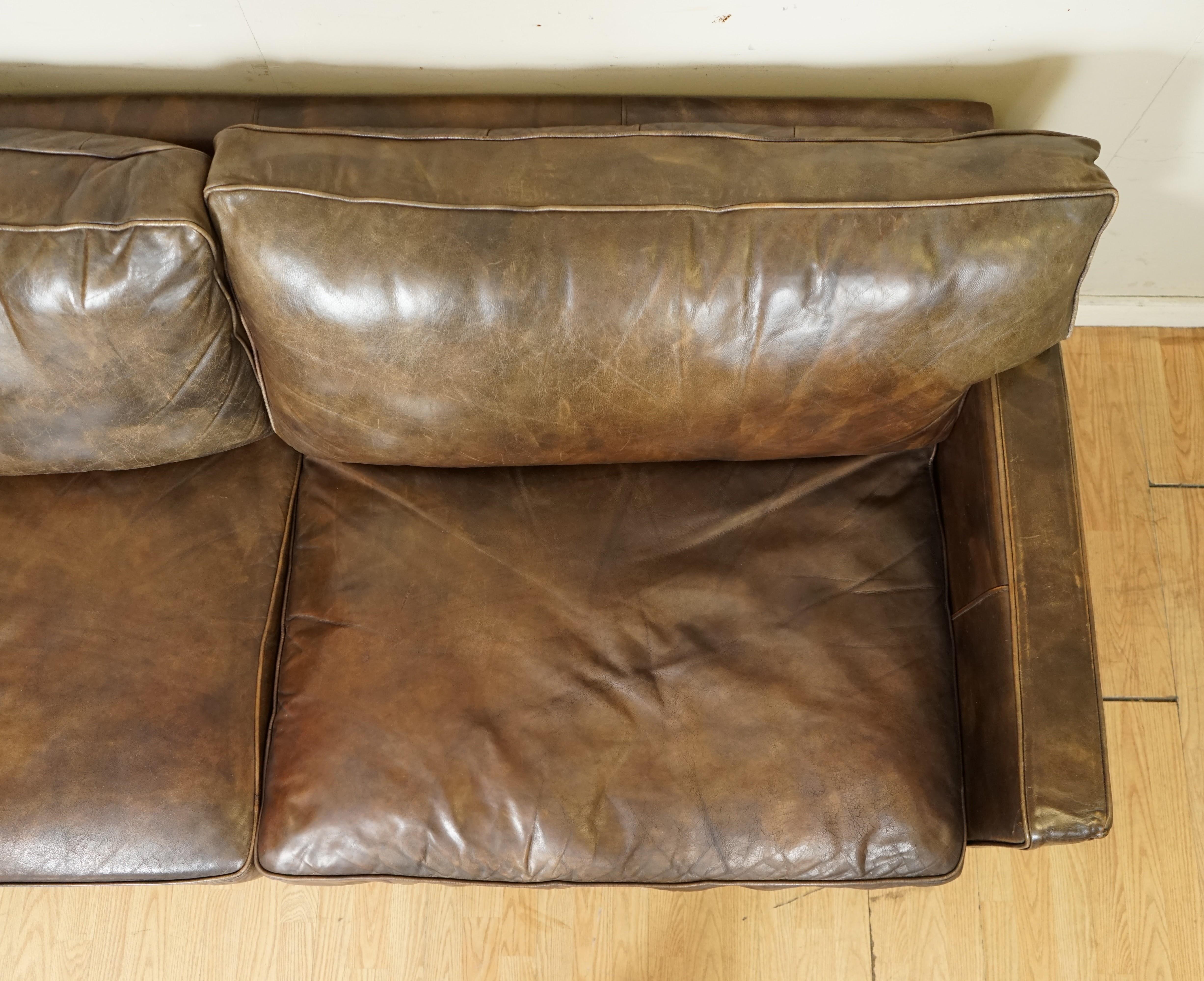 20th Century Gorgeous Timothy Oulton Viscount Heritage Brown Leather 3/4 Seater Sofa