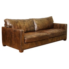 Gorgeous Timothy Oulton Viscount Heritage Brown Leather 3/4 Seater Sofa