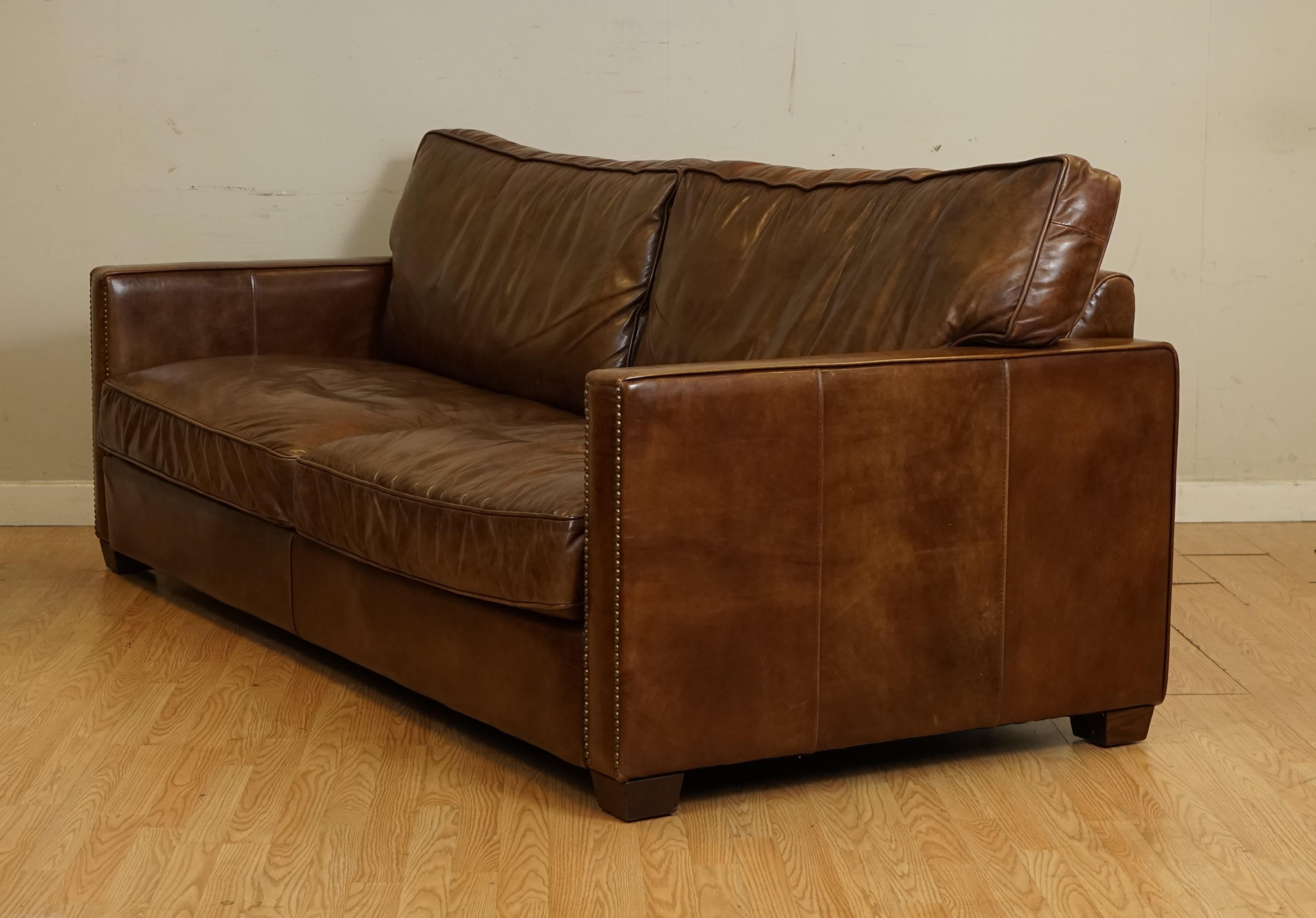 Gorgeous Timothy Oulton Viscount Old Sadle Nut Brown Leather Three Seater Sofa 4