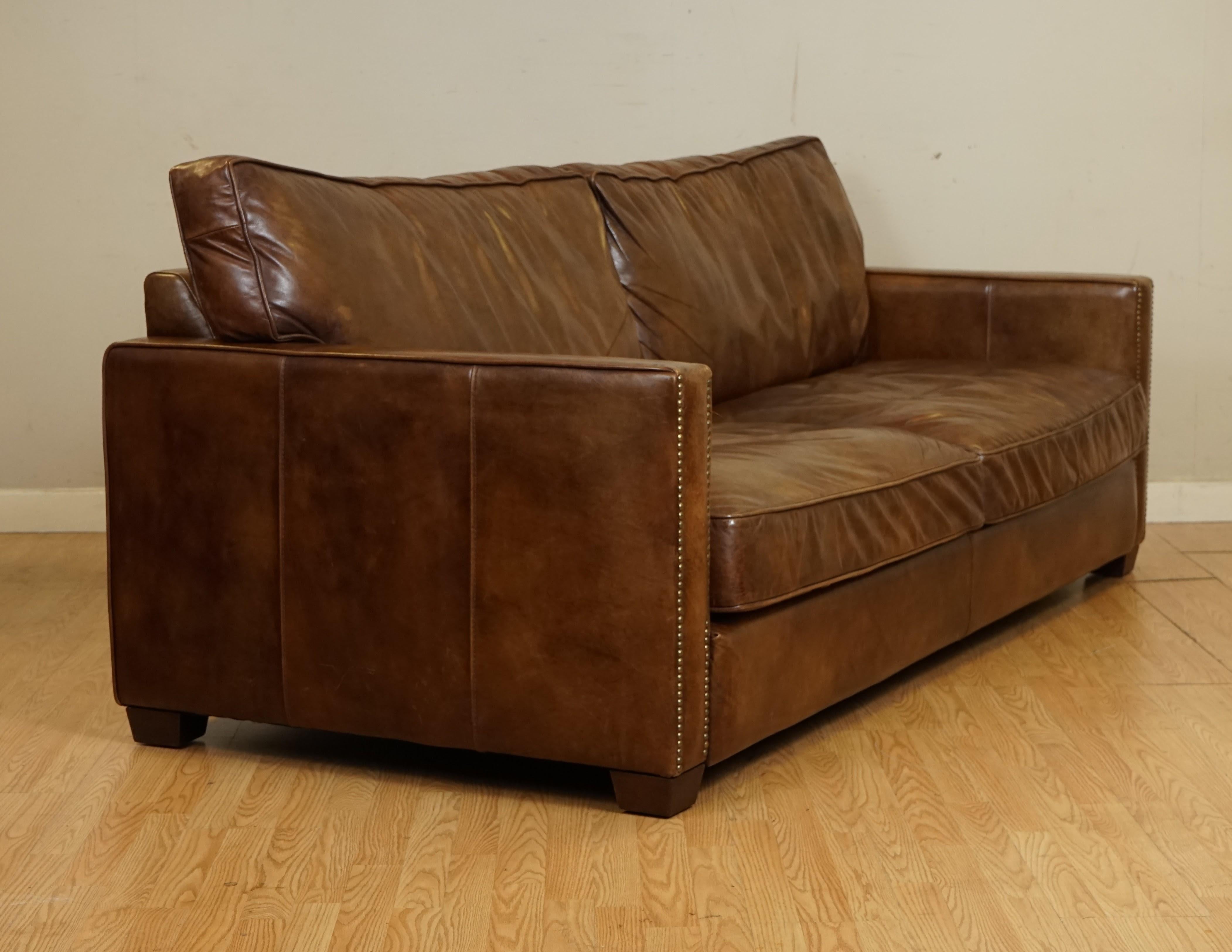 Gorgeous Timothy Oulton Viscount Old Sadle Nut Brown Leather Three Seater Sofa 5