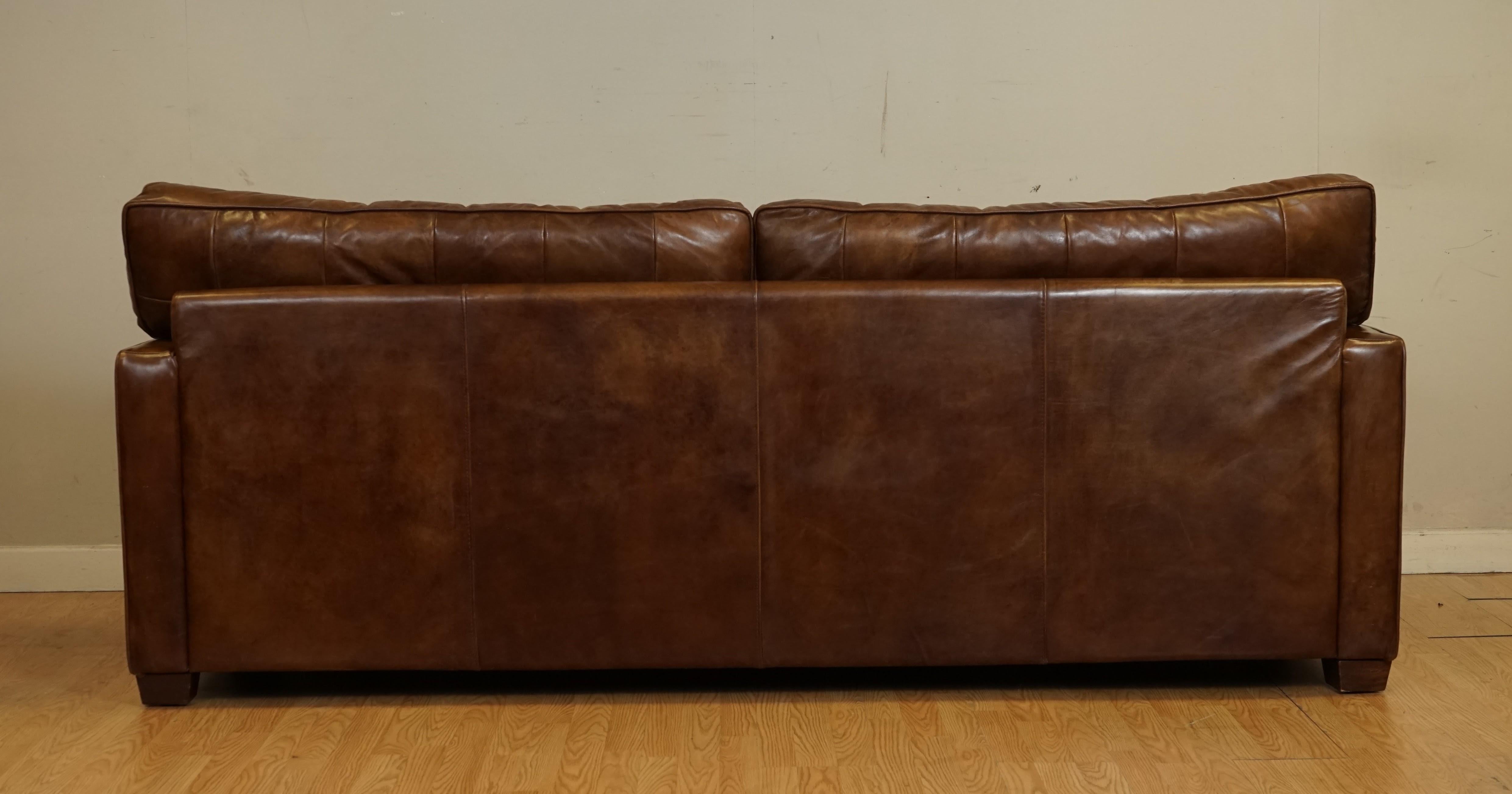 Gorgeous Timothy Oulton Viscount Old Sadle Nut Brown Leather Three Seater Sofa 6