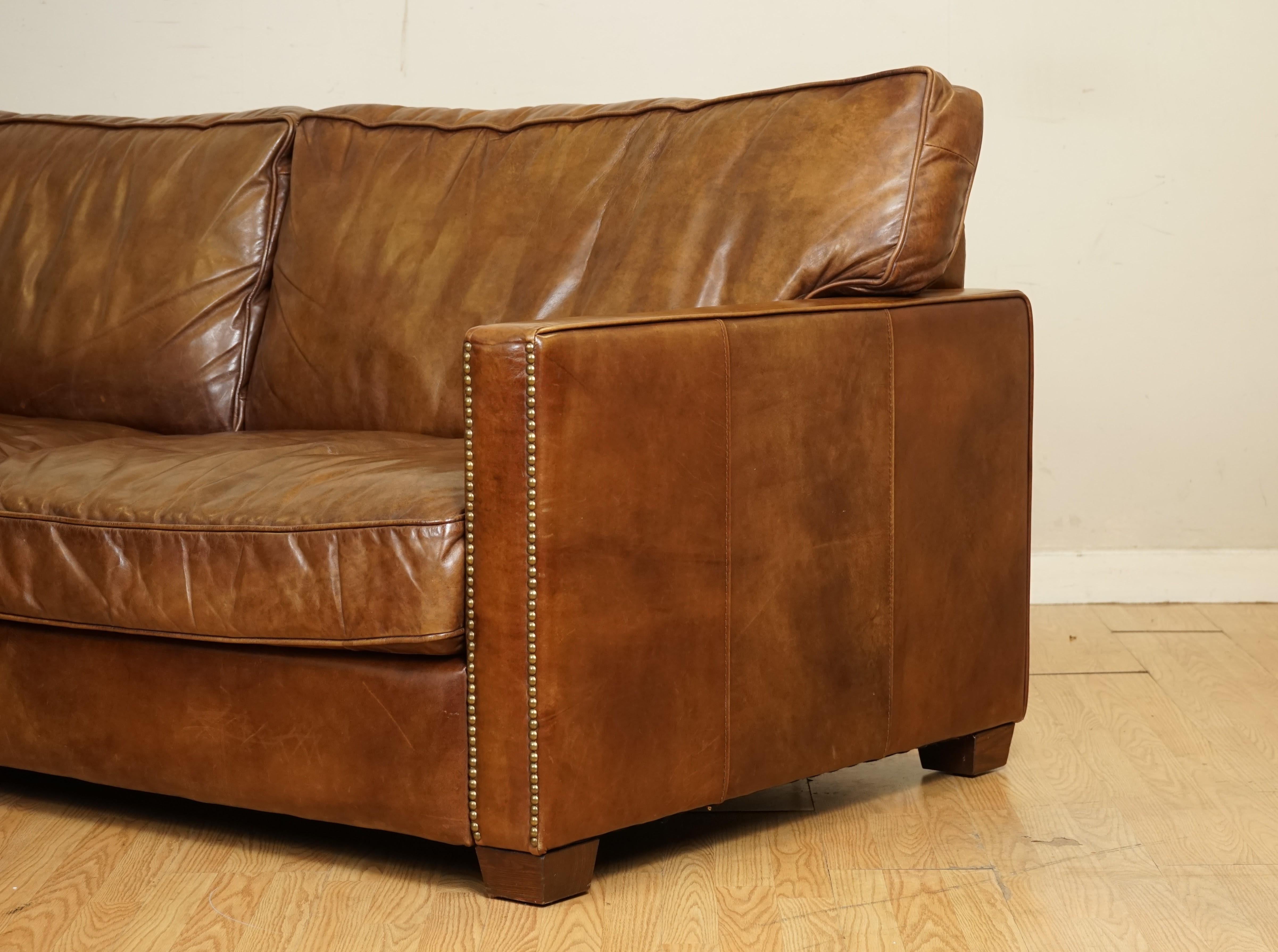 Hand-Crafted Gorgeous Timothy Oulton Viscount Old Sadle Nut Brown Leather Three Seater Sofa
