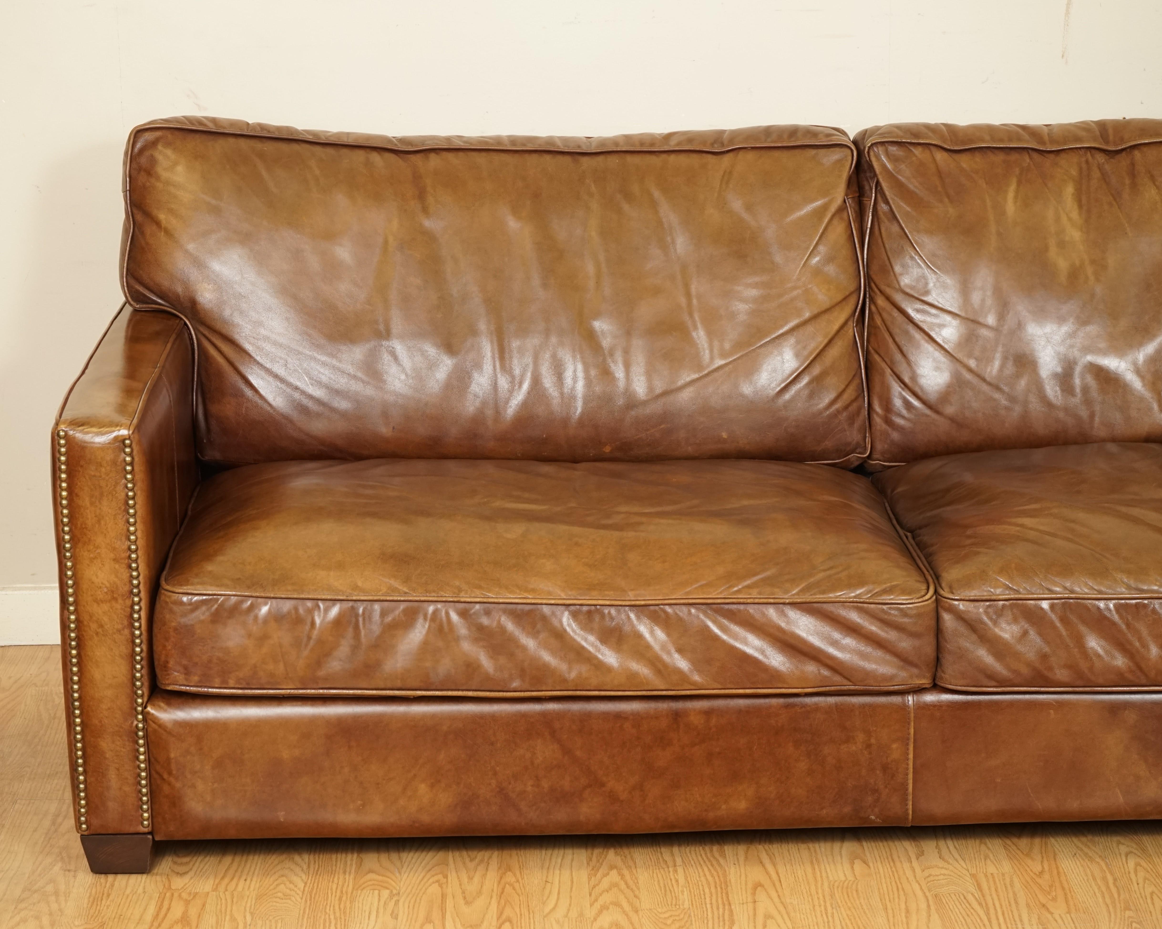 20th Century Gorgeous Timothy Oulton Viscount Old Sadle Nut Brown Leather Three Seater Sofa