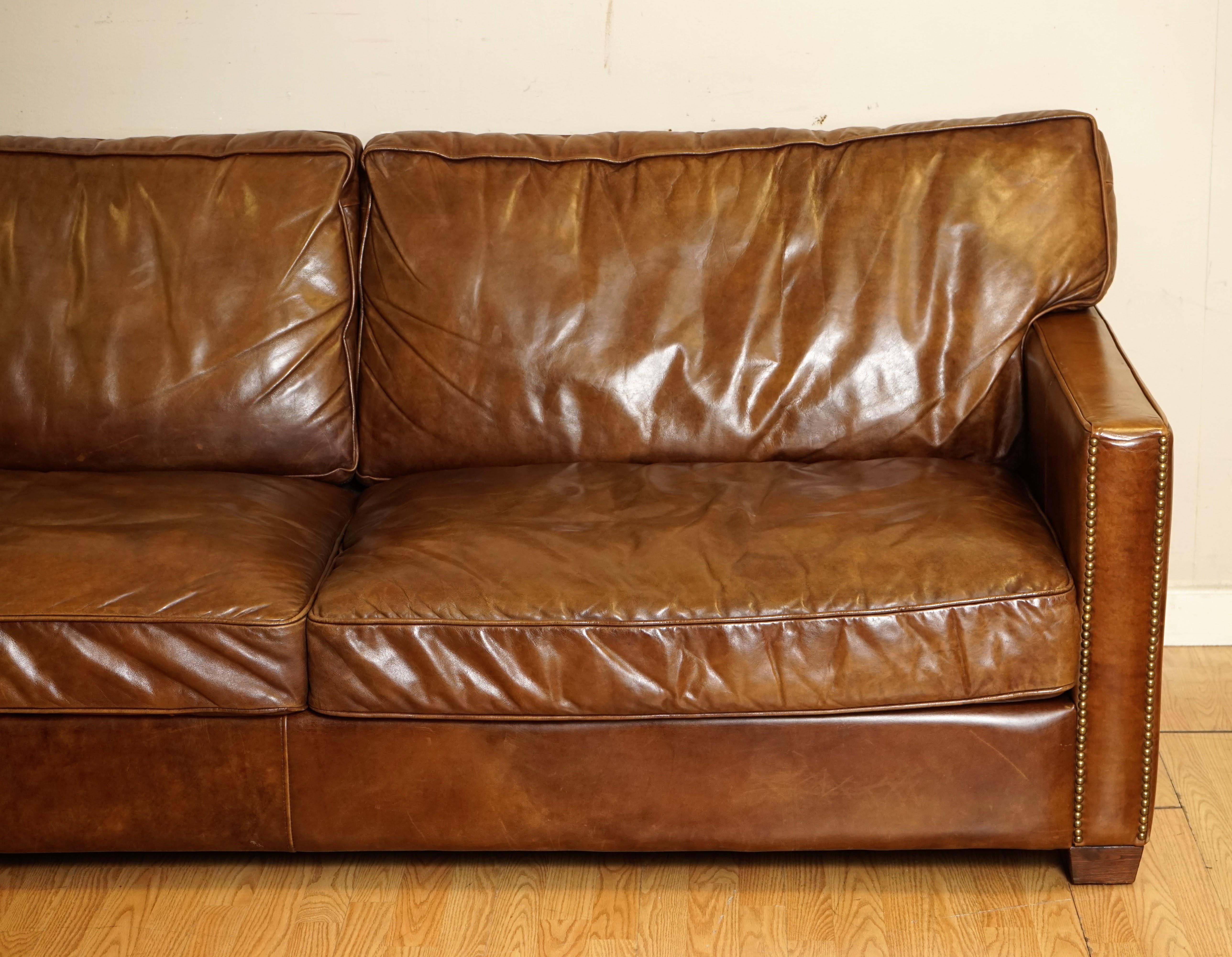 Gorgeous Timothy Oulton Viscount Old Sadle Nut Brown Leather Three Seater Sofa 1