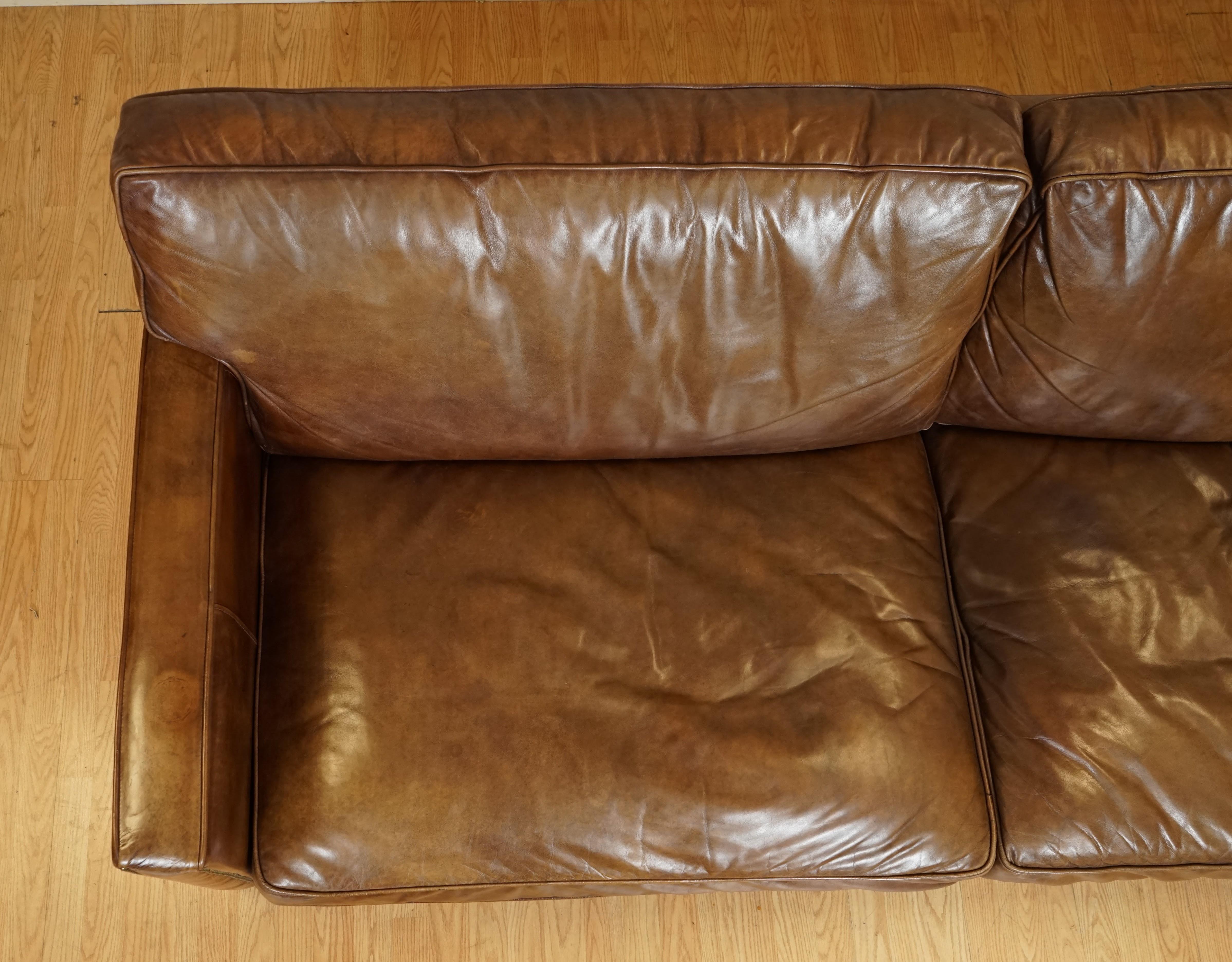 Gorgeous Timothy Oulton Viscount Old Sadle Nut Brown Leather Three Seater Sofa 2