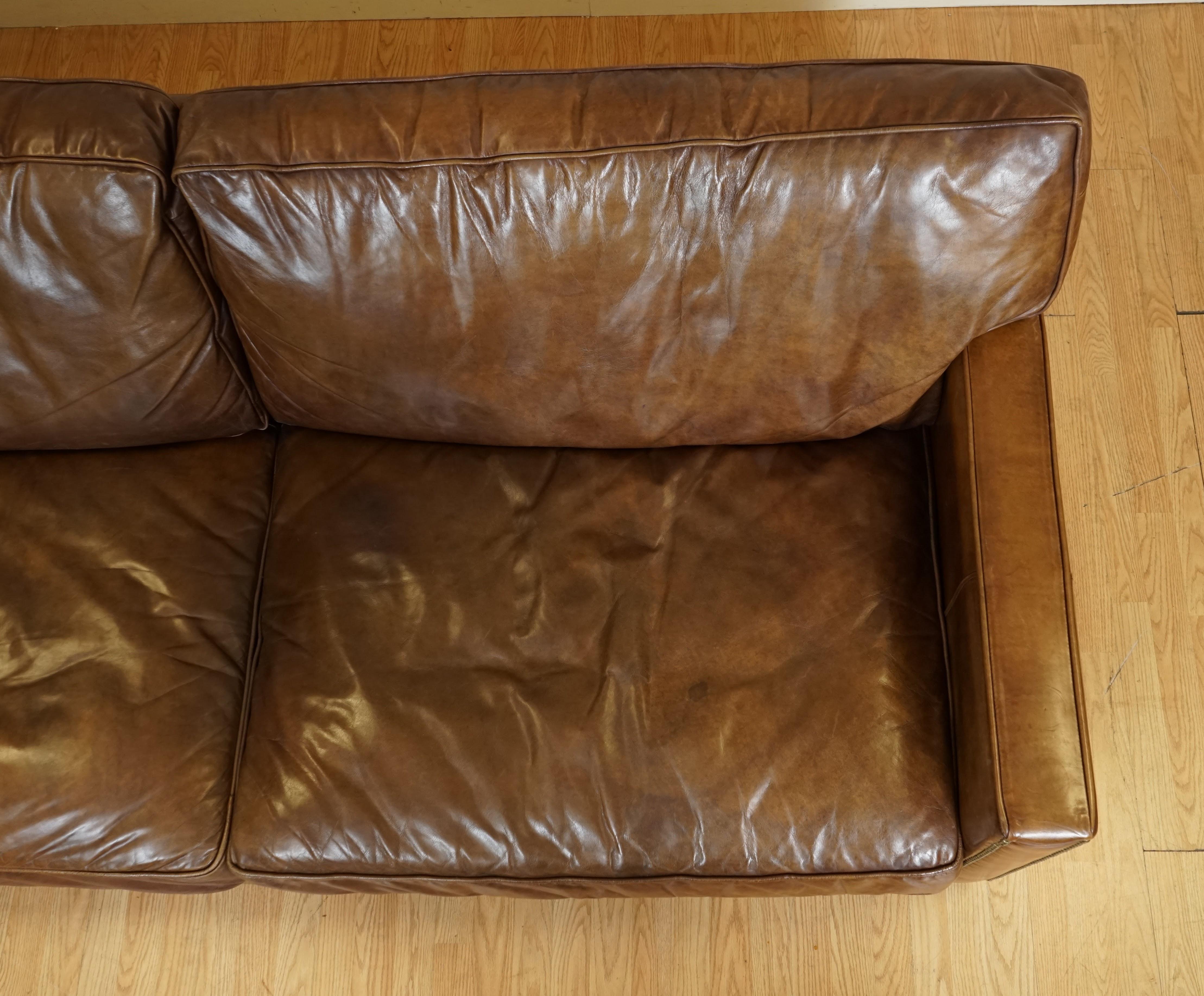 Gorgeous Timothy Oulton Viscount Old Sadle Nut Brown Leather Three Seater Sofa 3