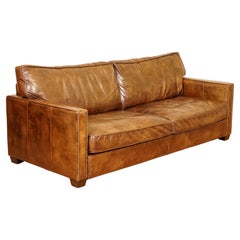 Used Gorgeous Timothy Oulton Viscount Old Sadle Nut Brown Leather Three Seater Sofa