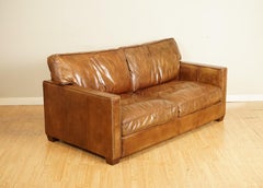 Gorgeous Timothy Oulton Viscount Vagabond Brown Leather Two Seater Sofa