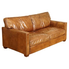 Gorgeous Timothy Oulton Viscount Vagabond Brown Leather Two Seater Sofa