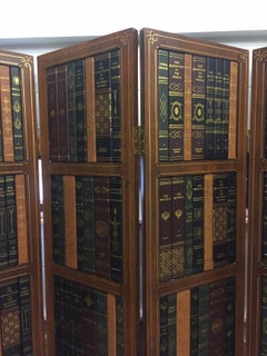 Gorgeous Tooled Leather and Wood Tromp l'oeil Book Motife Screen Room Divider