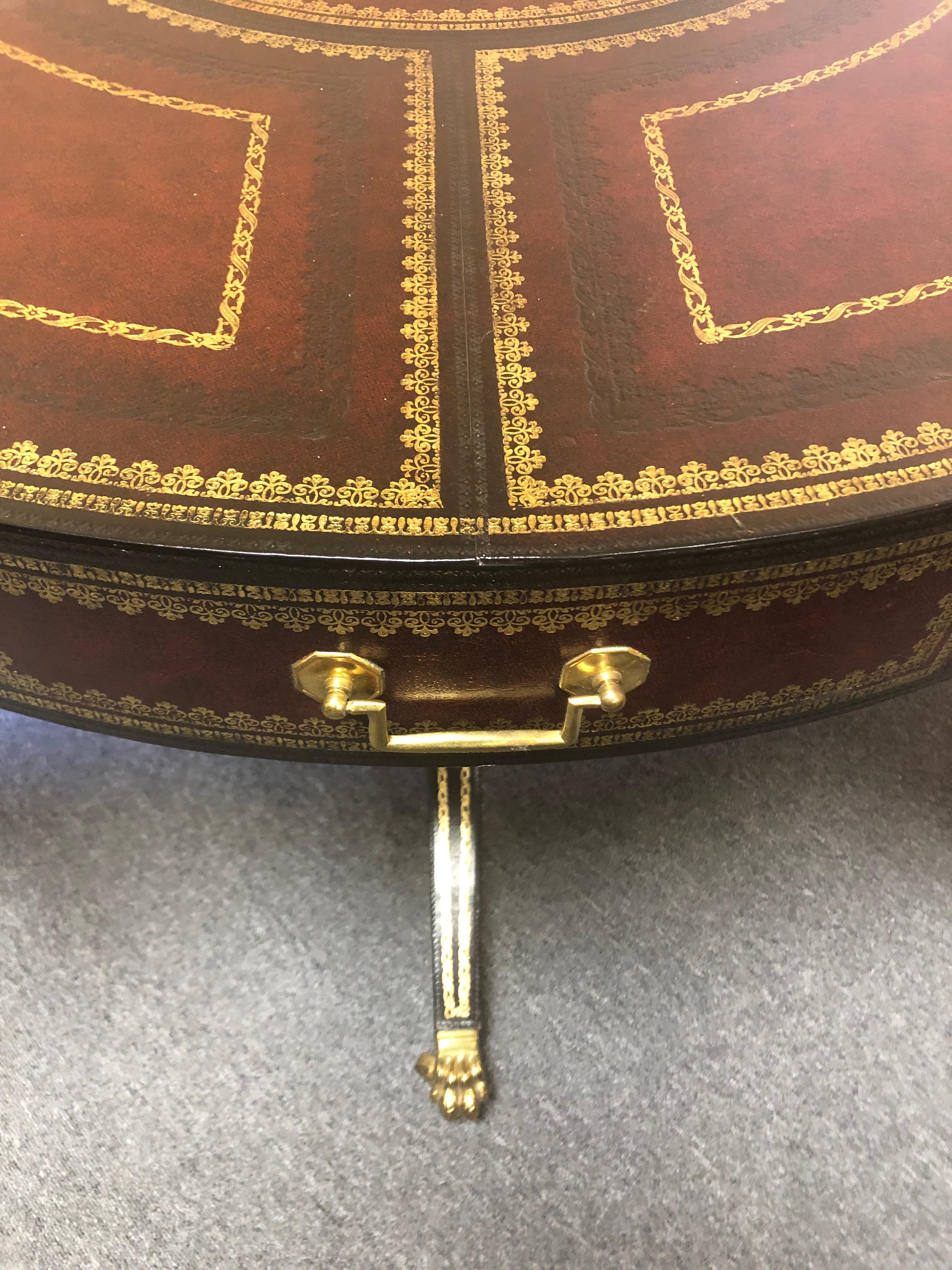 Gorgeous Tooled Leather Wrapped Mahogany Center Table by Maitland Smith 5