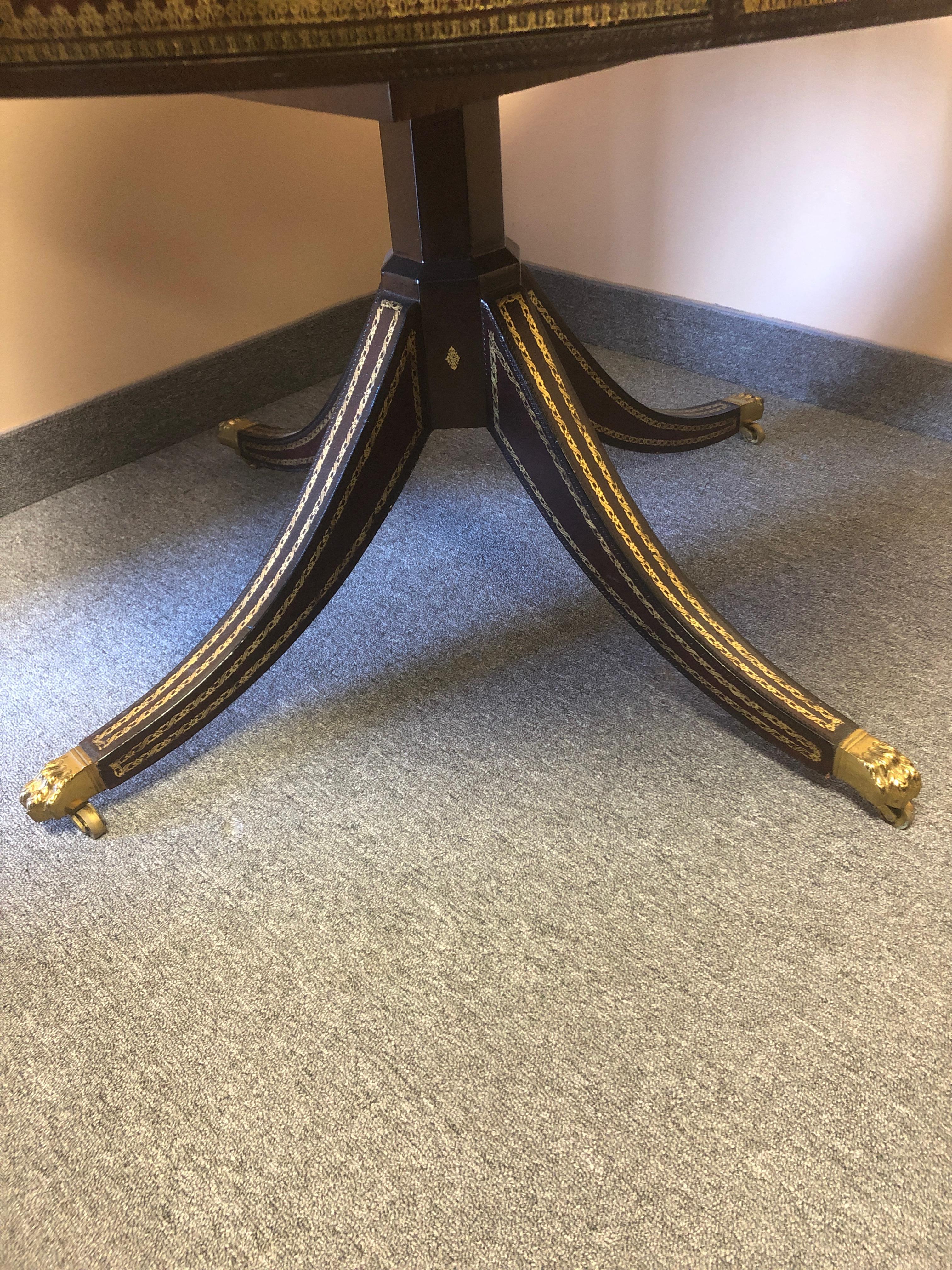 Brass Gorgeous Tooled Leather Wrapped Mahogany Center Table by Maitland Smith