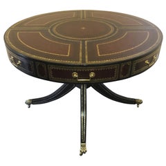 Gorgeous Tooled Leather Wrapped Mahogany Center Table by Maitland Smith