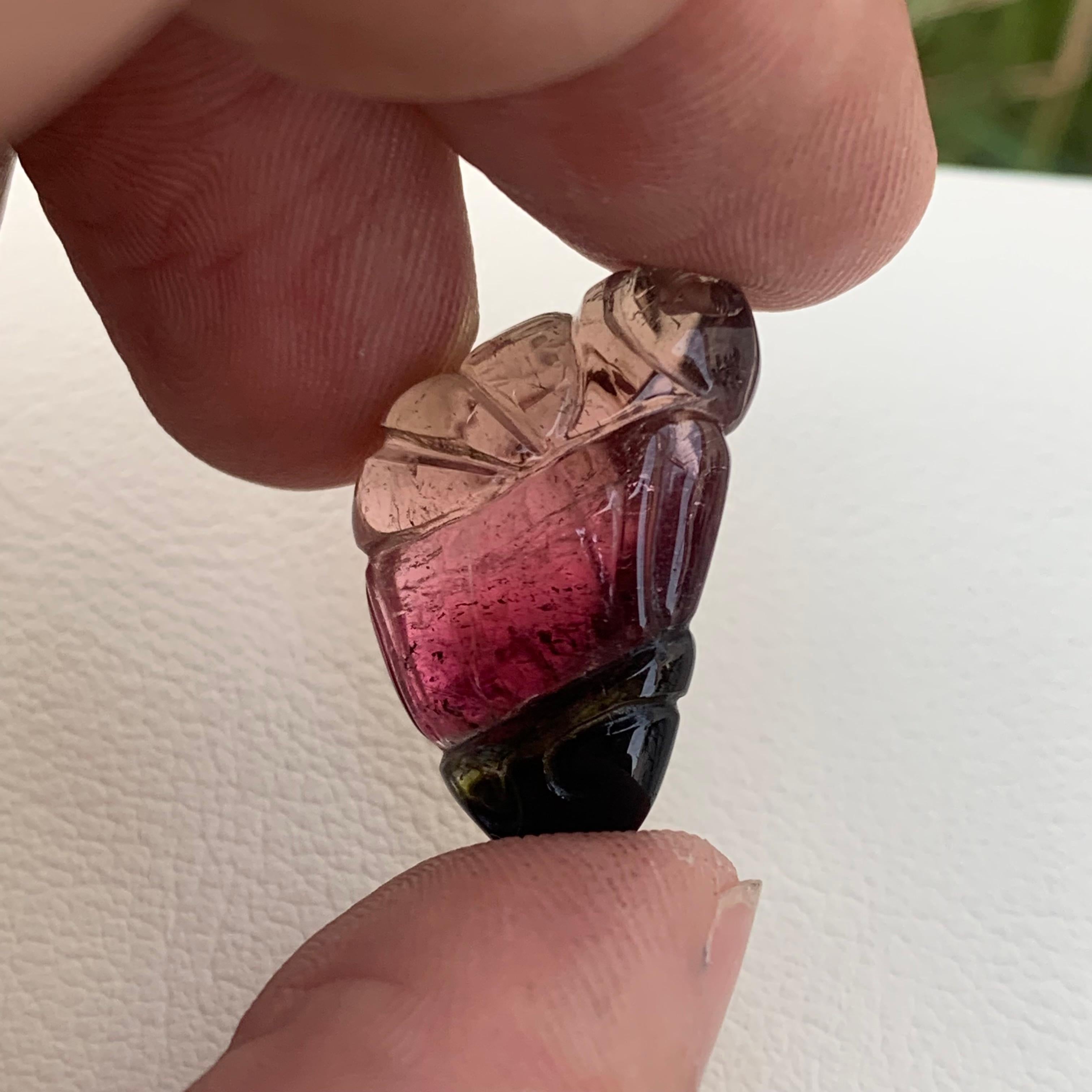 Arts and Crafts Gorgeous Tri Color Tourmaline Carving Gemstone for Necklace Jewelry 22.25 Carat For Sale