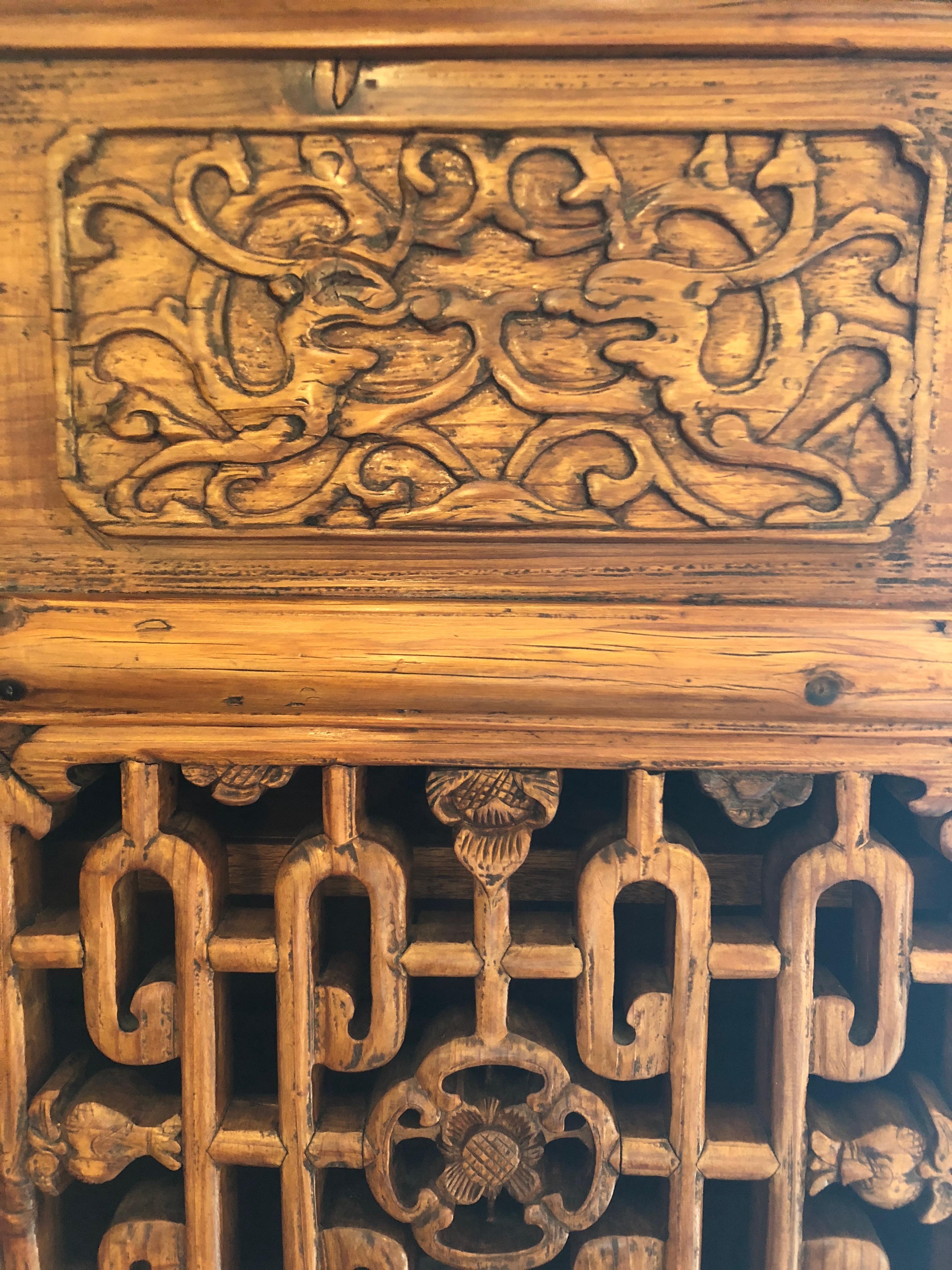 Chinese Export Gorgeous Two-Door Chinese Carved Wood Cabinet