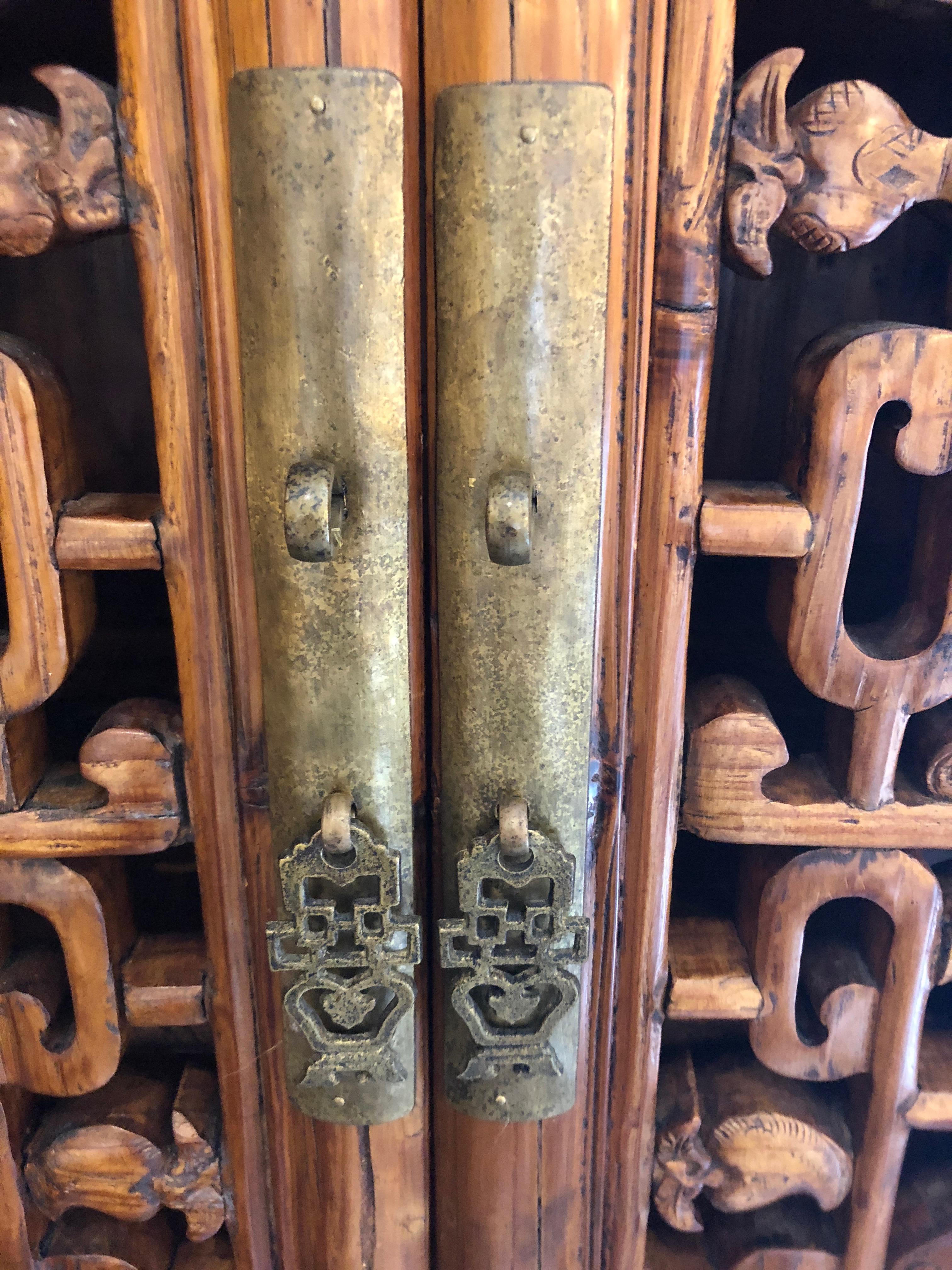 Gorgeous Two-Door Chinese Carved Wood Cabinet In Good Condition In Hopewell, NJ