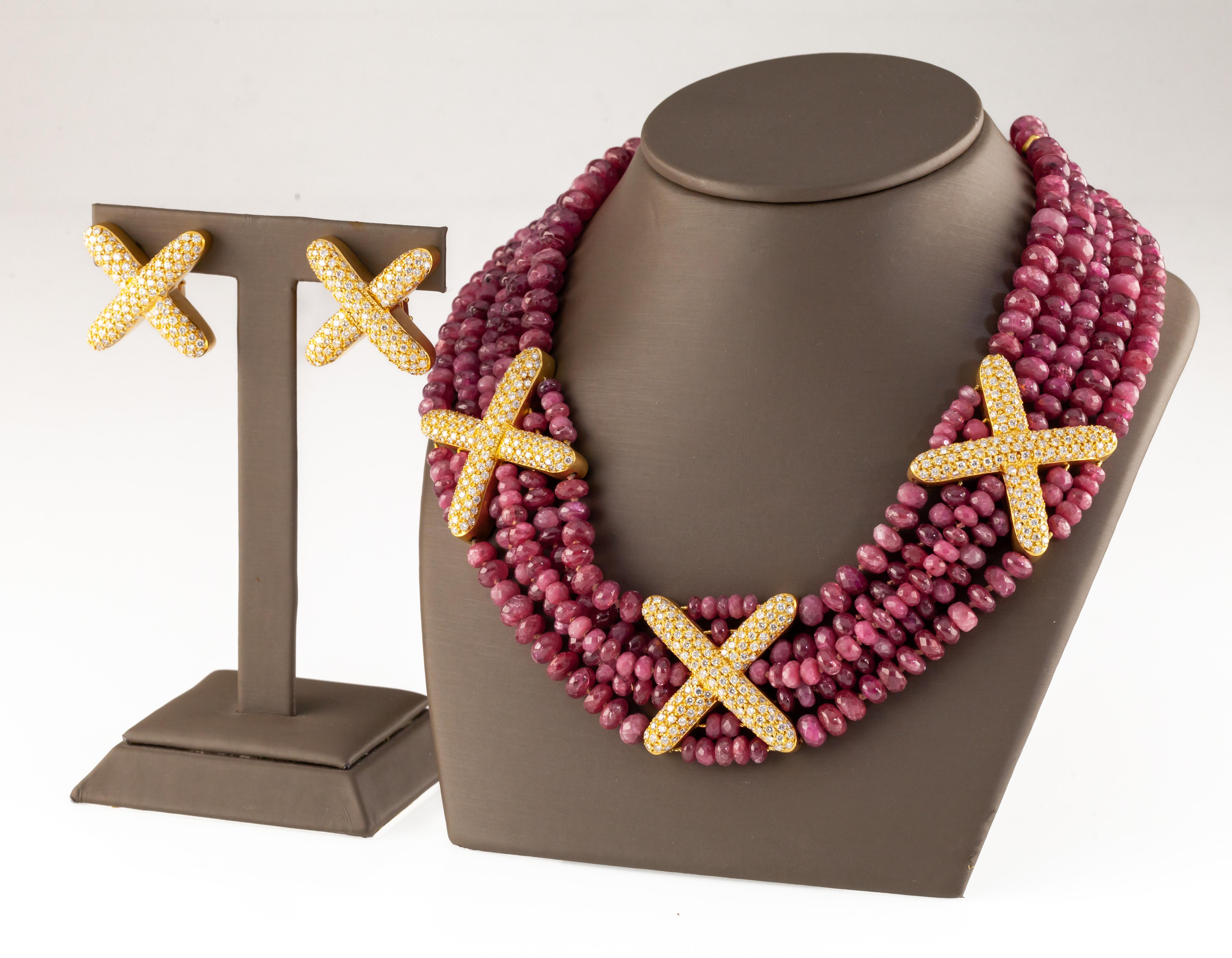 Gorgeous, Unique 600 ct Ruby Bead 18k Yellow Gold 