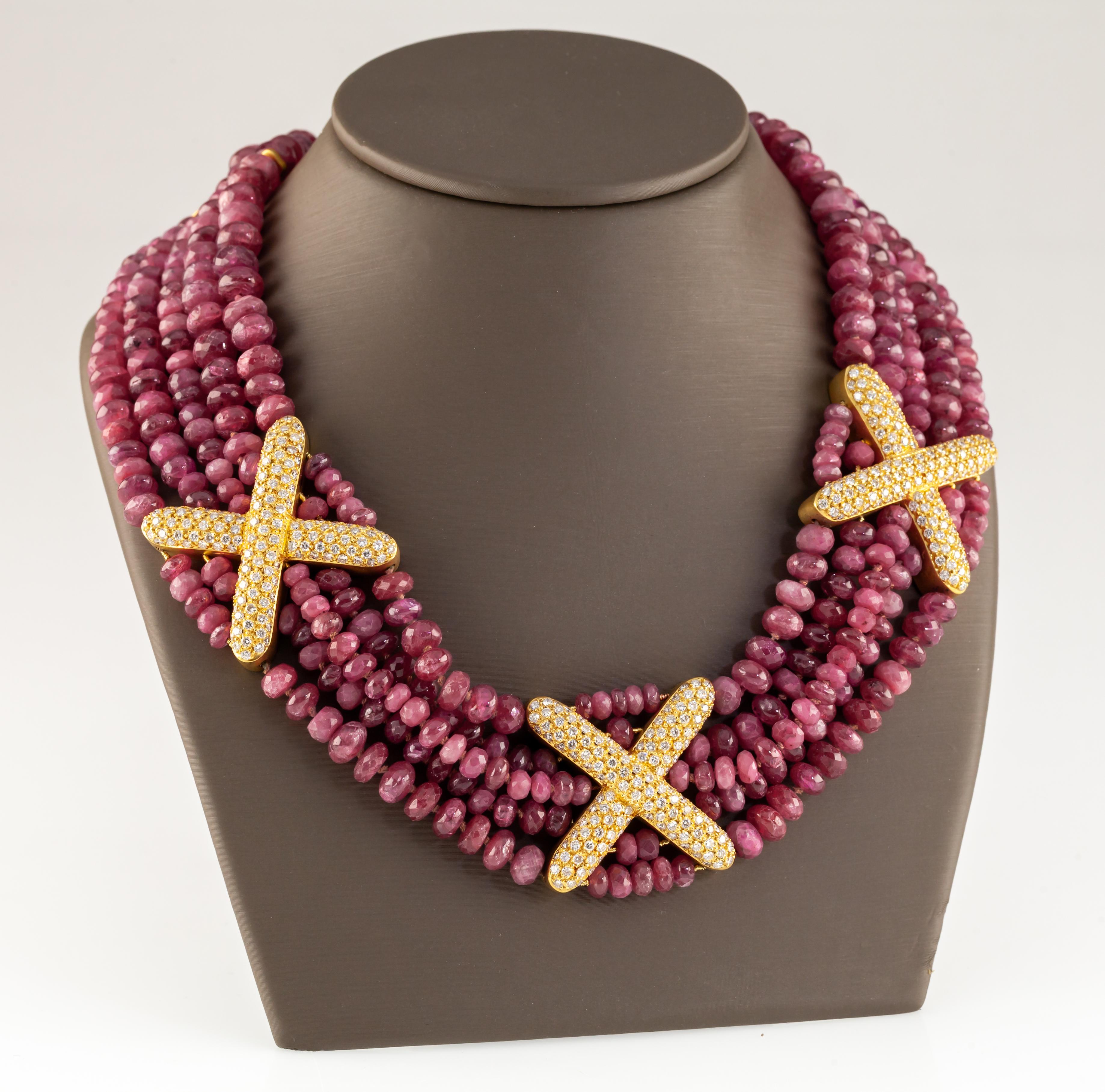 Modern Gorgeous, Unique 600 ct Ruby Bead 18k Yellow Gold 