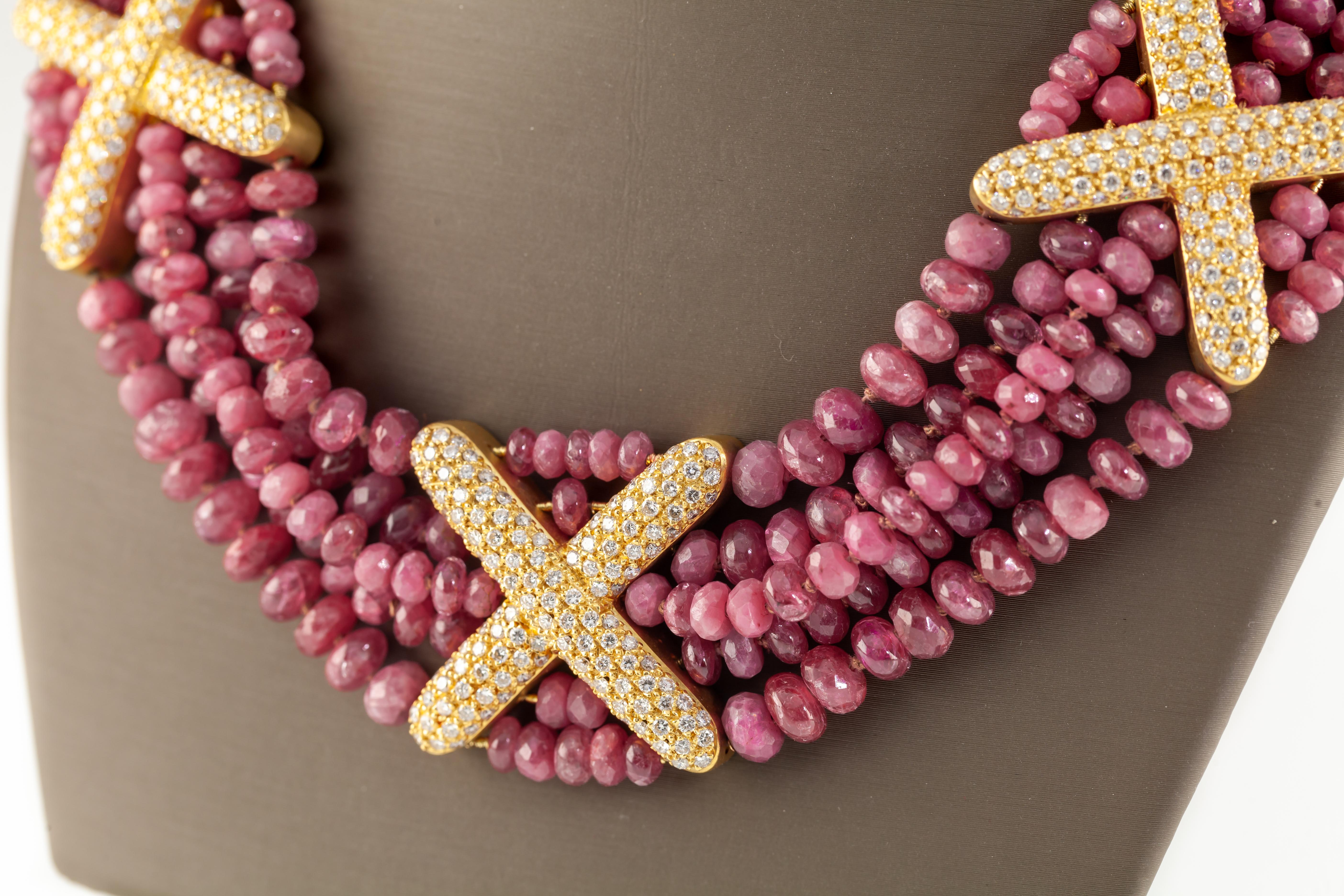 Gorgeous, Unique 600 ct Ruby Bead 18k Yellow Gold 