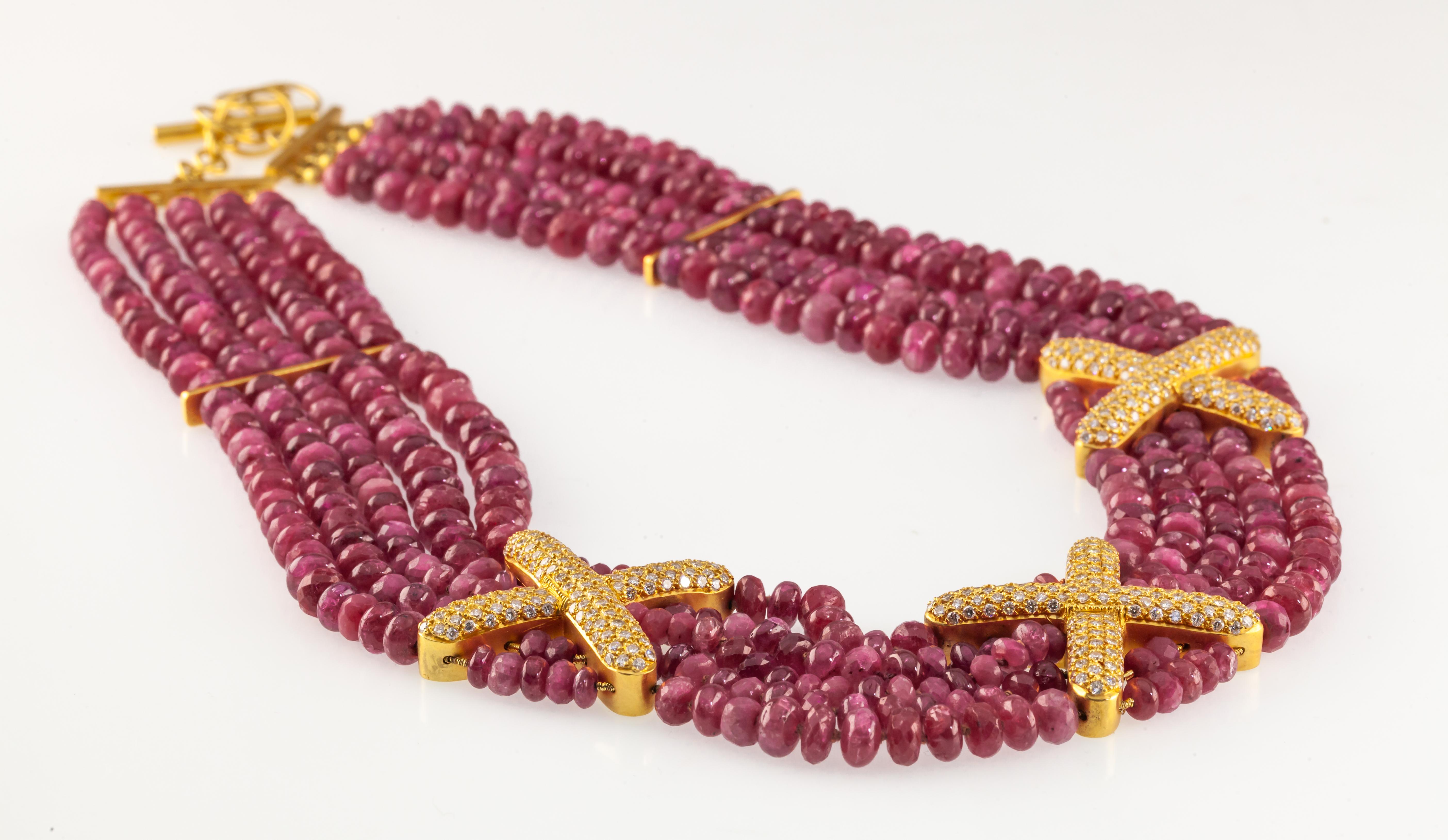 Women's Gorgeous, Unique 600 ct Ruby Bead 18k Yellow Gold 