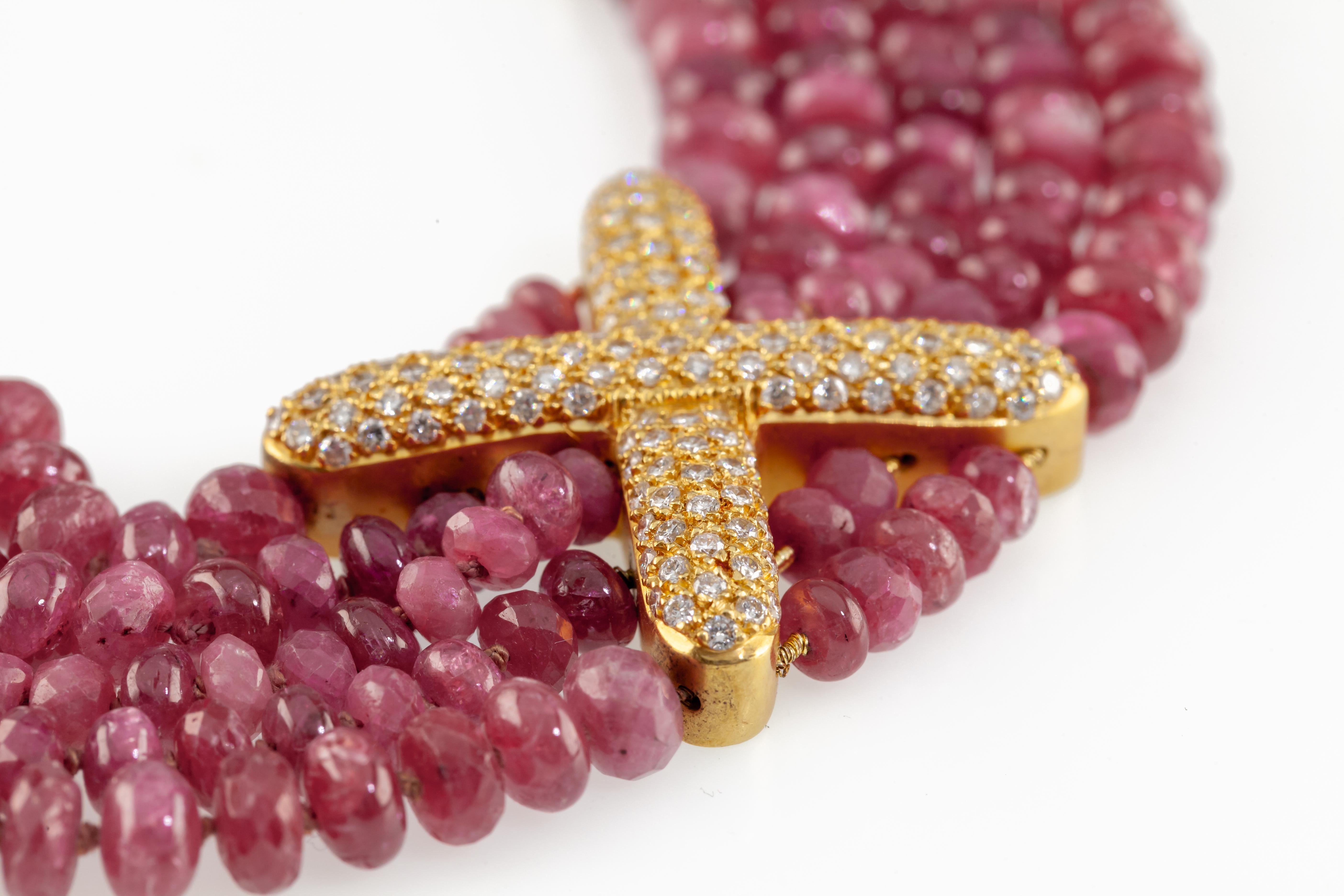 Gorgeous, Unique 600 ct Ruby Bead 18k Yellow Gold 