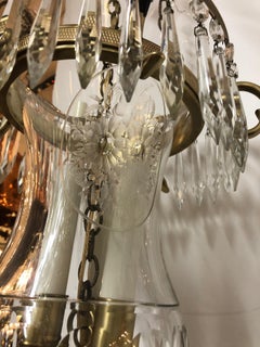 Gorgeous Very Unusual Empire Brass and Crystal Chandelier
