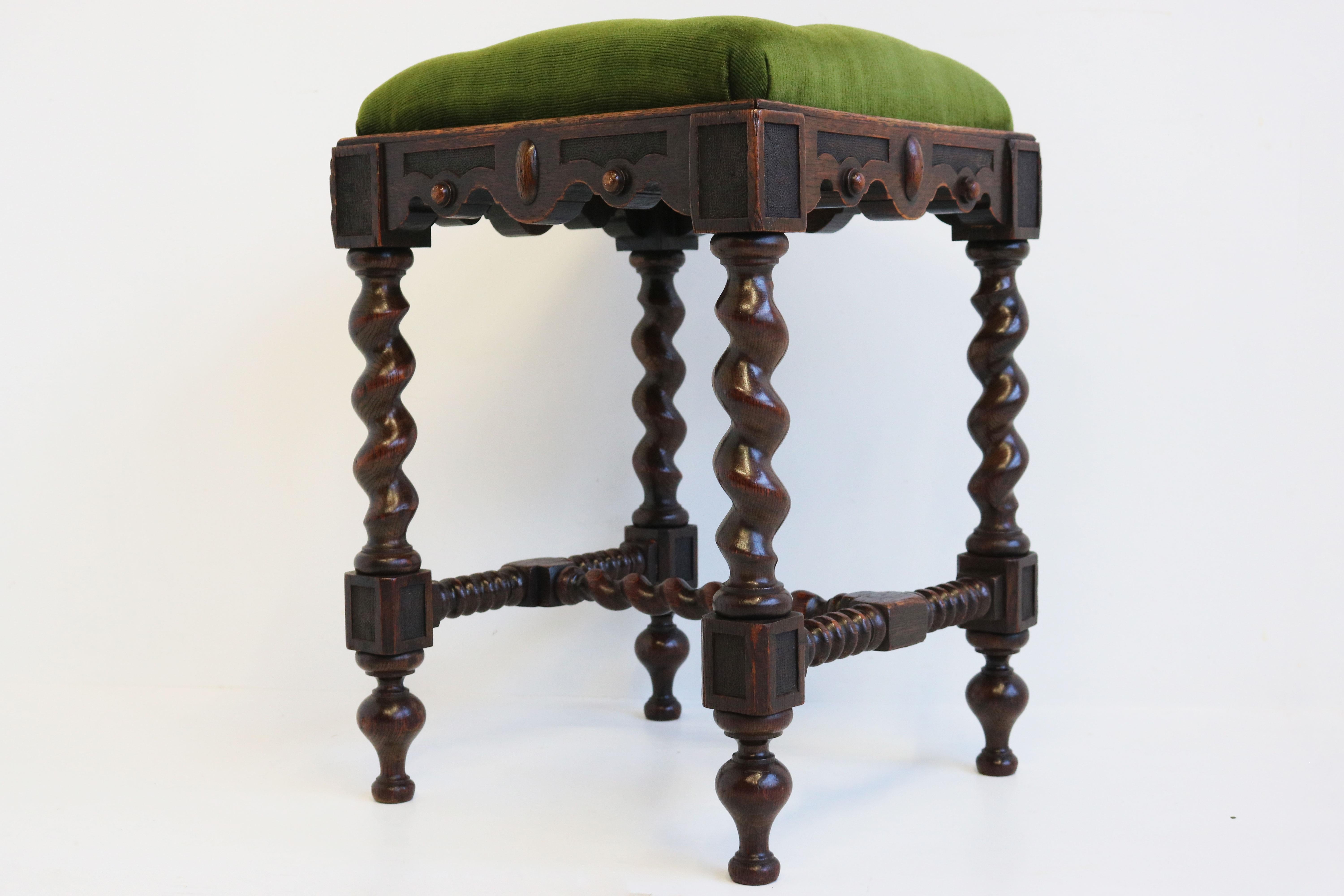 Gorgeous Victorian 19th Century Barley Twist Stool Carved Oak Renaissance French 6