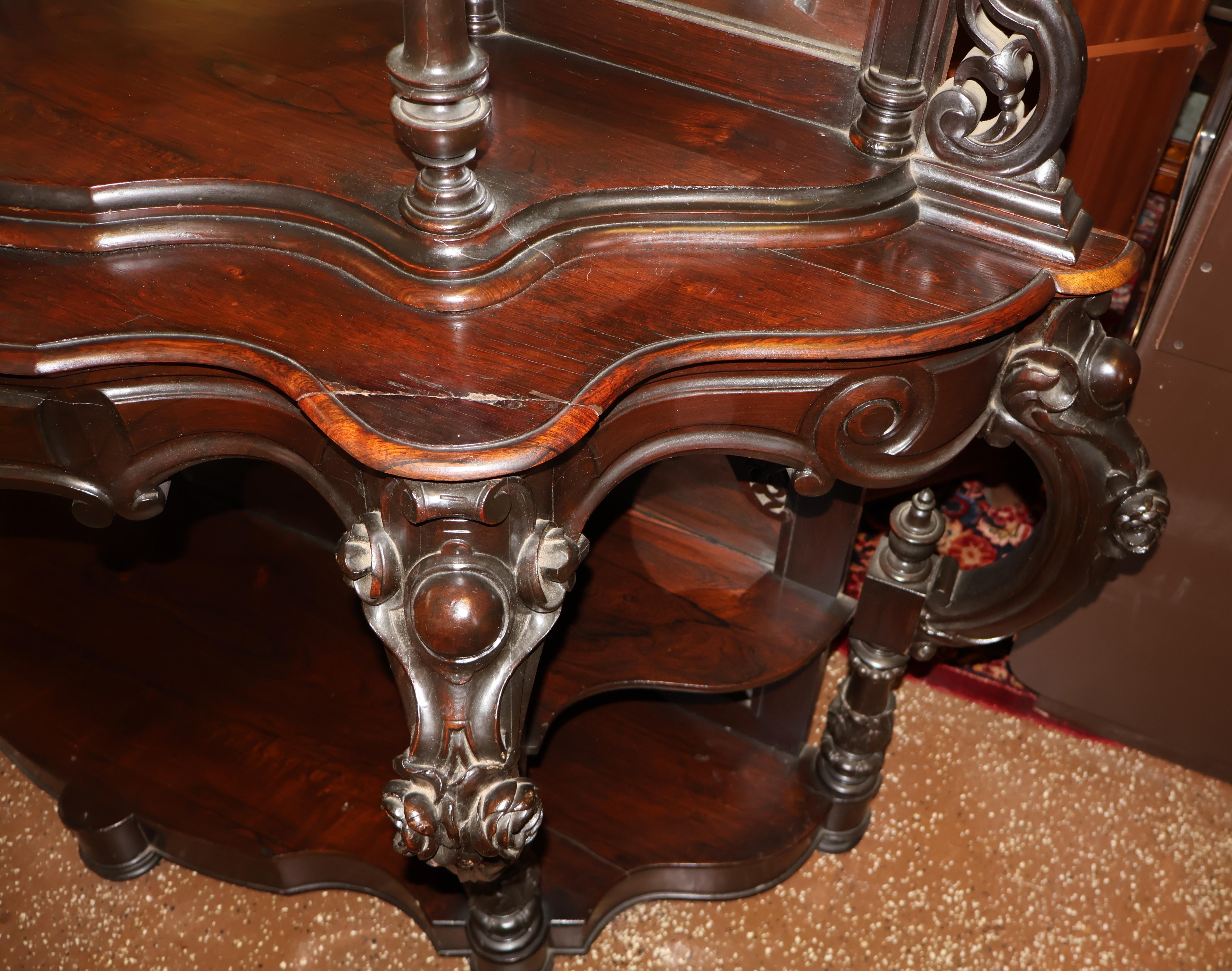 Wunderschöne viktorianische Rosenholz-Etagere aus dem 19. Jahrhundert ATTR Thomas Brooks Brooklyn NY im Angebot 6