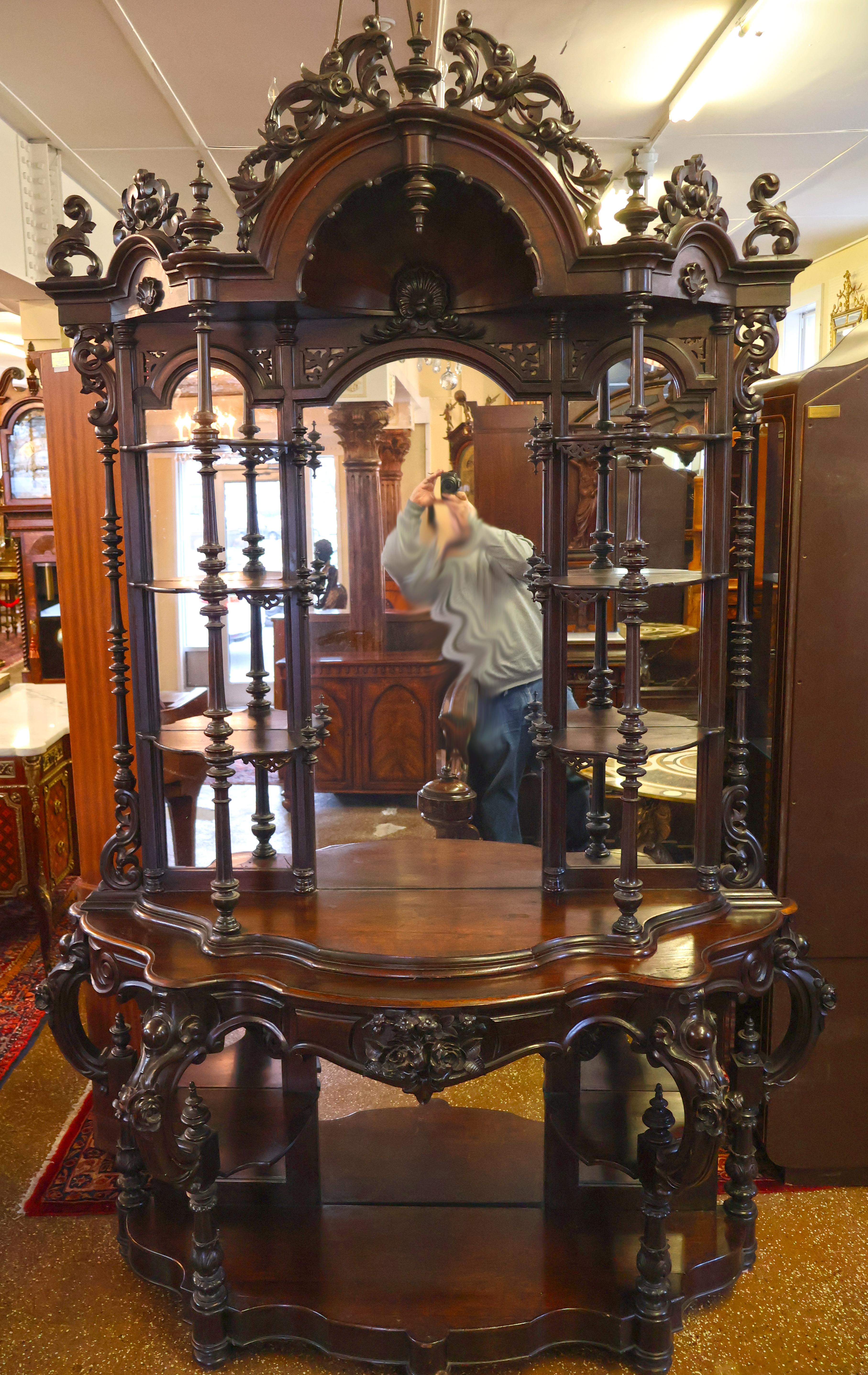 Wunderschöne viktorianische Rosenholz-Etagere aus dem 19. Jahrhundert ATTR Thomas Brooks Brooklyn NY (amerikanisch) im Angebot