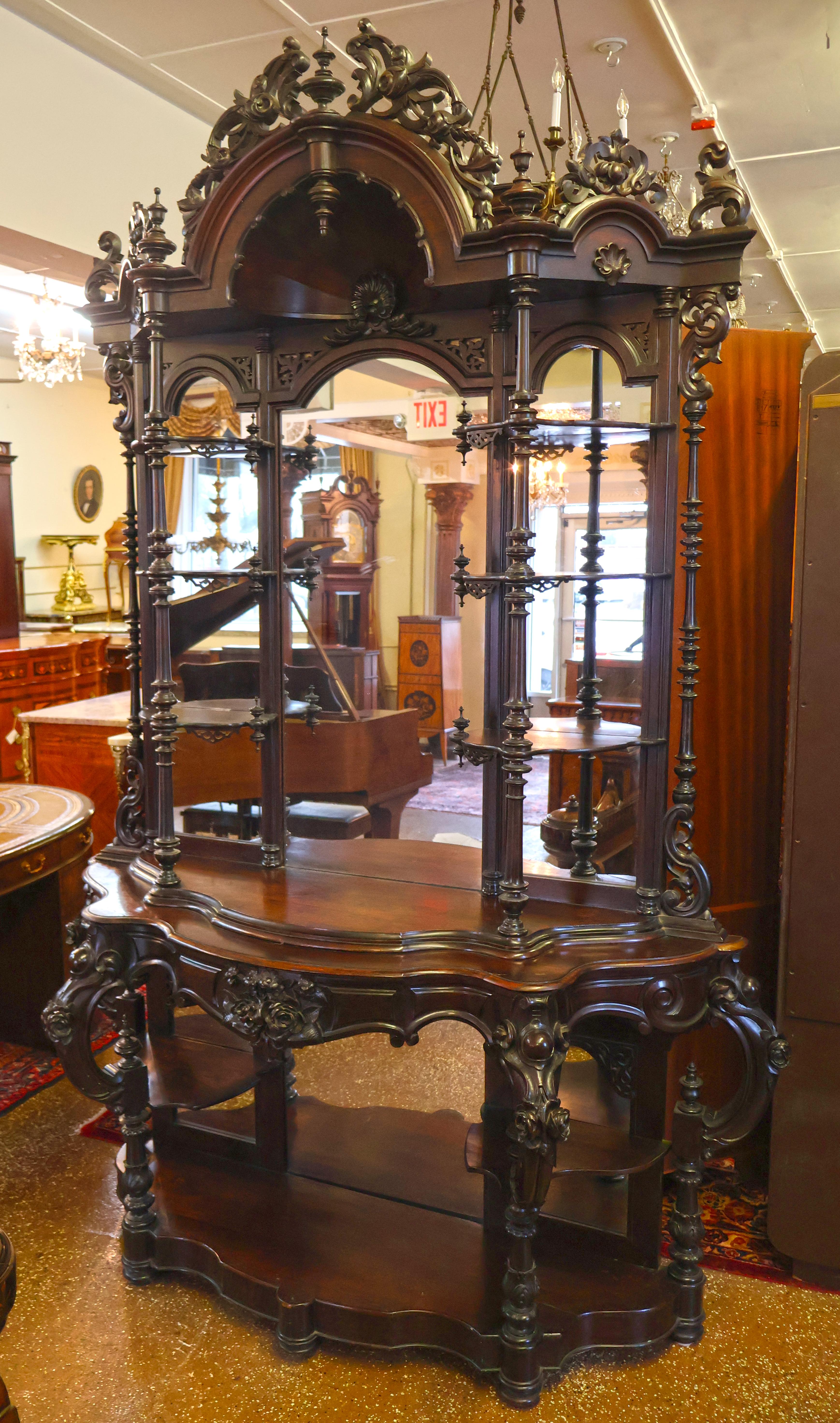 Wunderschöne viktorianische Rosenholz-Etagere aus dem 19. Jahrhundert ATTR Thomas Brooks Brooklyn NY im Zustand „Gut“ im Angebot in Long Branch, NJ
