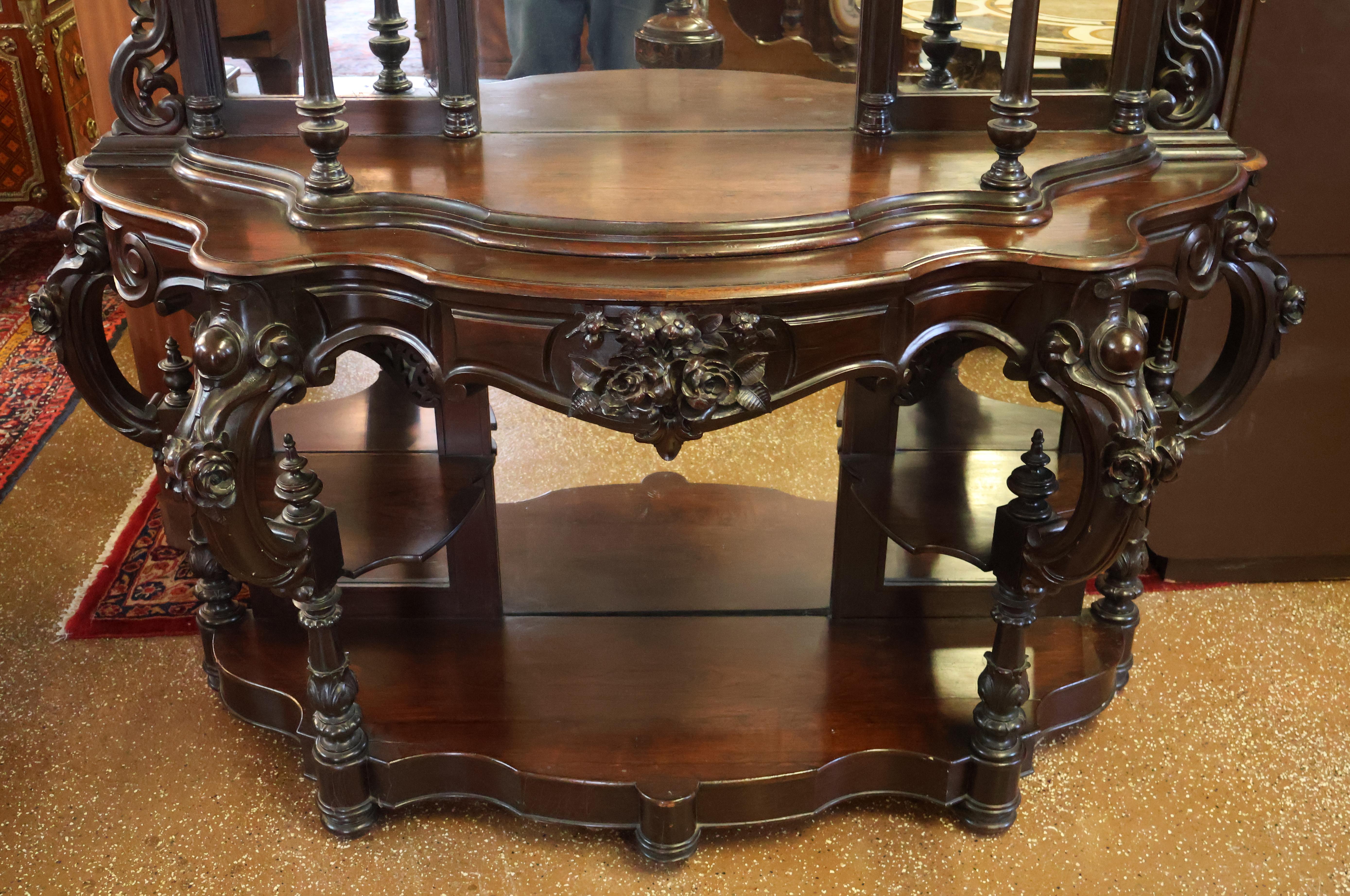 Wunderschöne viktorianische Rosenholz-Etagere aus dem 19. Jahrhundert ATTR Thomas Brooks Brooklyn NY im Angebot 1