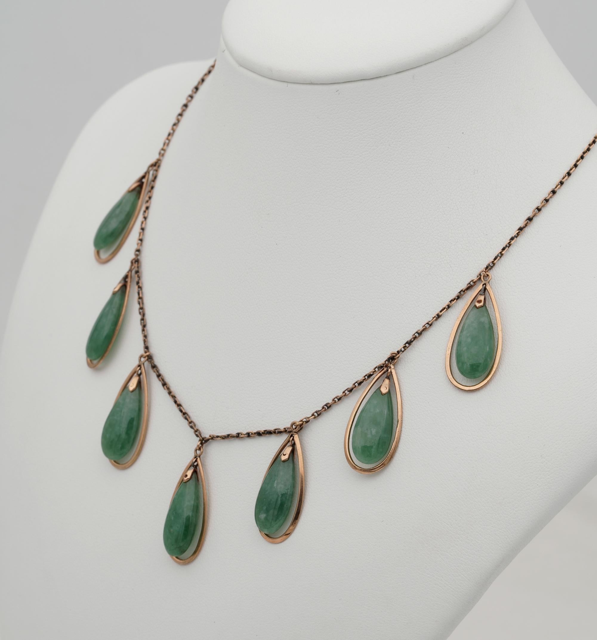 Gorgeous Victorian Natural Apple Jade Drops Necklace 1