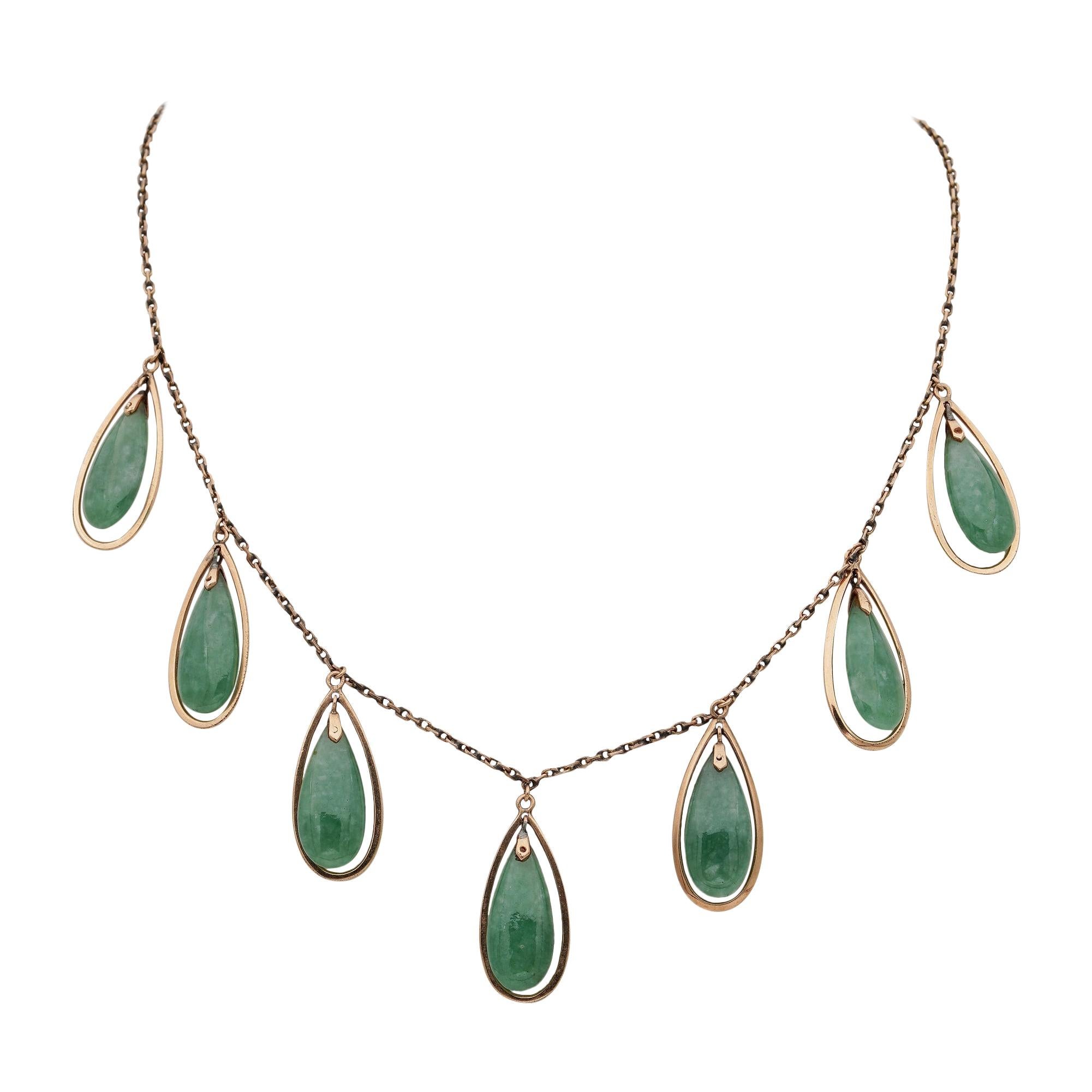 Gorgeous Victorian Natural Apple Jade Drops Necklace