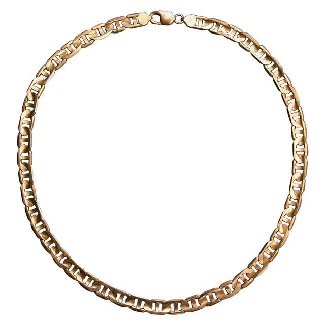 Curbed Chain 7-Tier Curbed Band Link Gold Necklace 14 Karat Vintage For Sale at ...