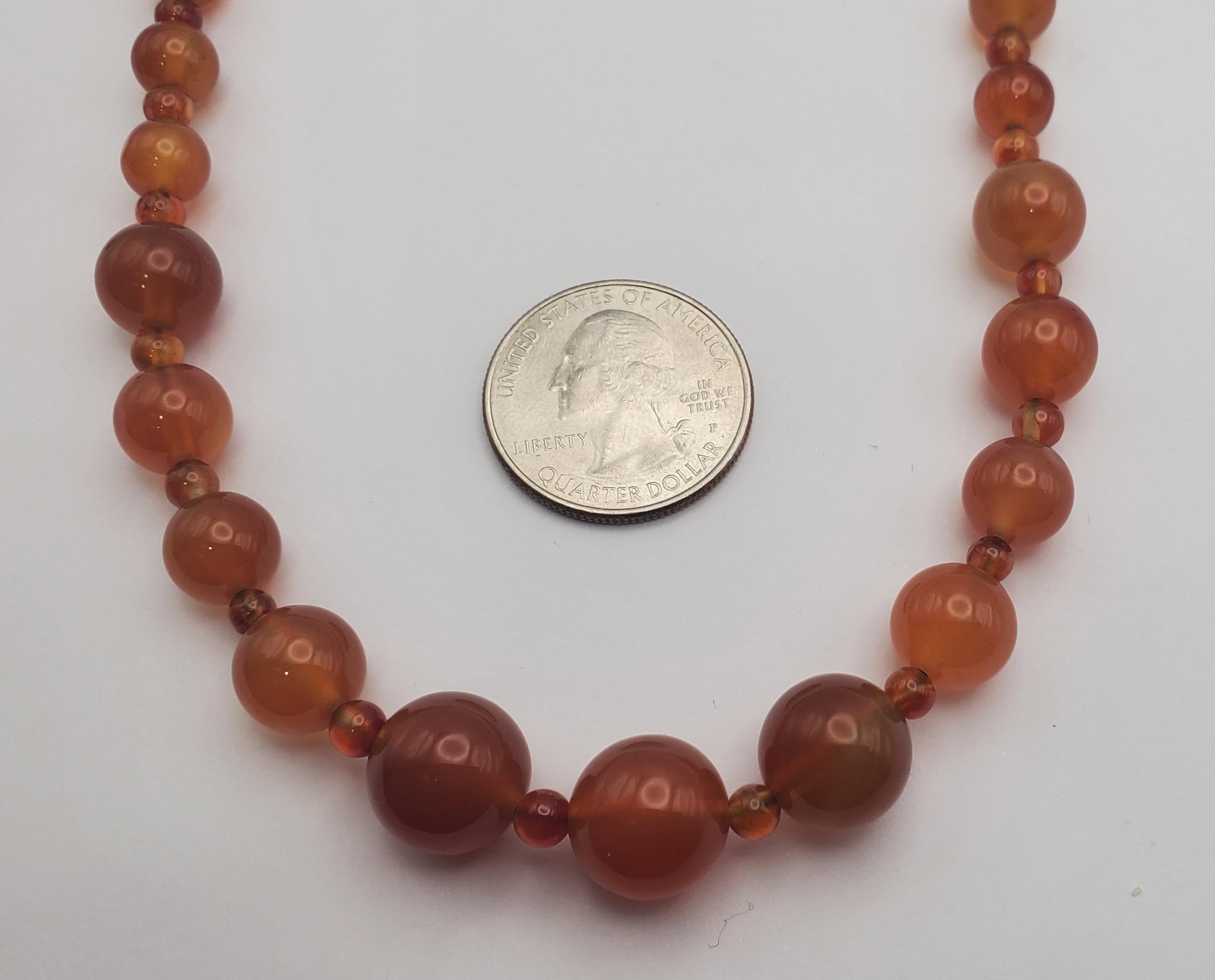 Women's or Men's Gorgeous Vintage Adjustable Natural Carnelian Round Bead Necklace For Sale