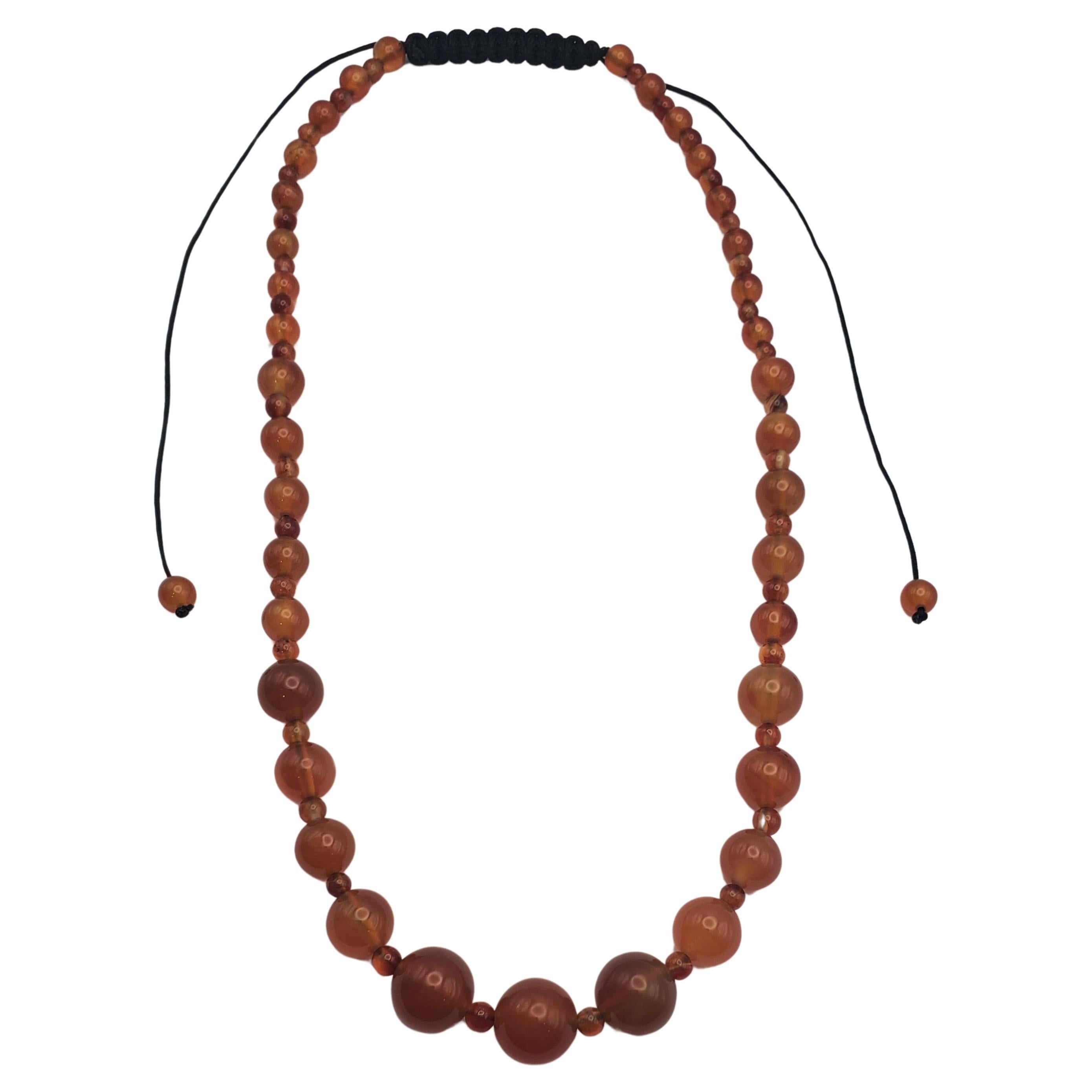 Gorgeous Vintage Adjustable Natural Carnelian Round Bead Necklace For Sale