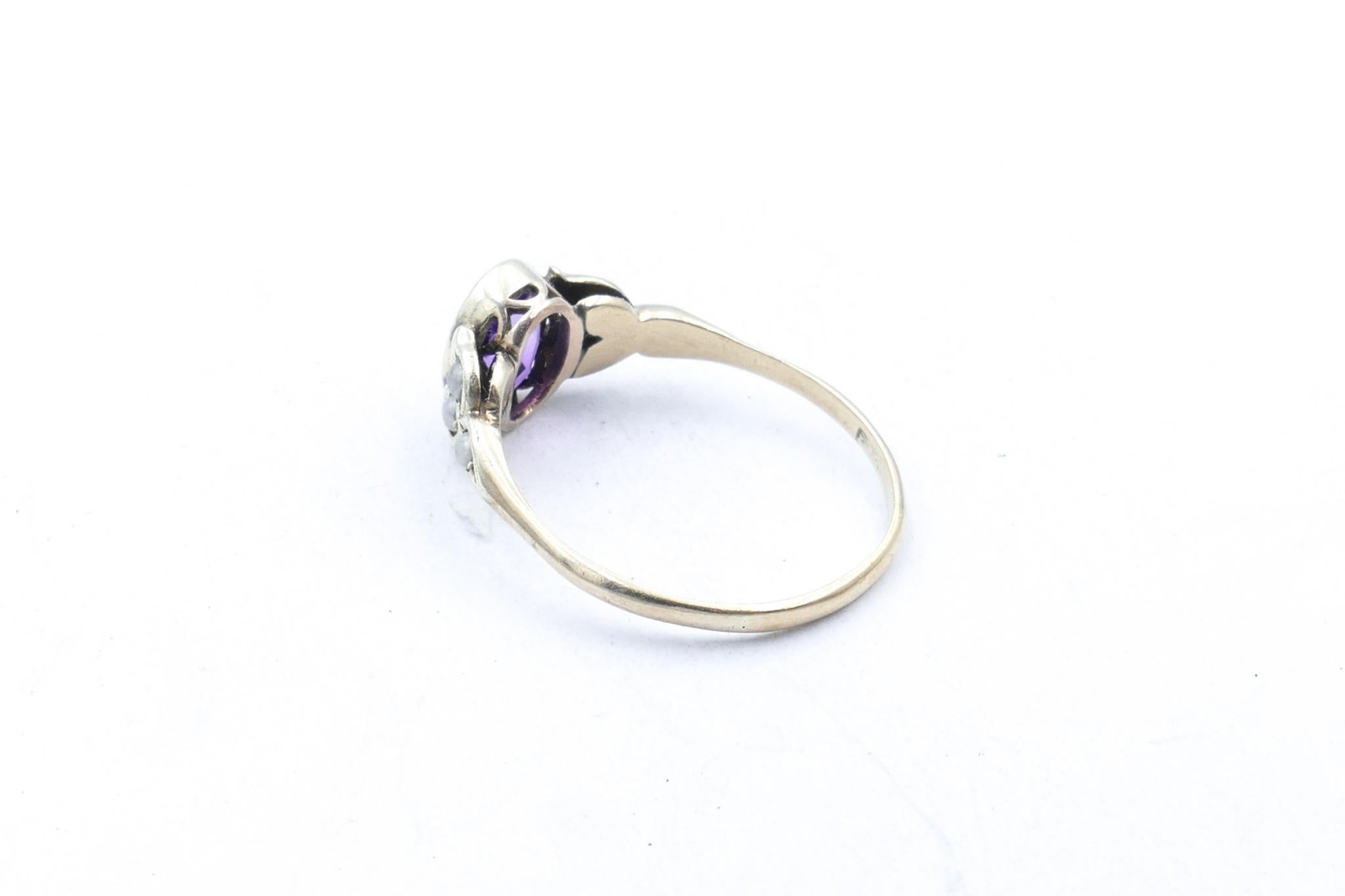 Brilliant Cut Gorgeous Vintage Amethyst & Seed Pearl Dress Ring For Sale