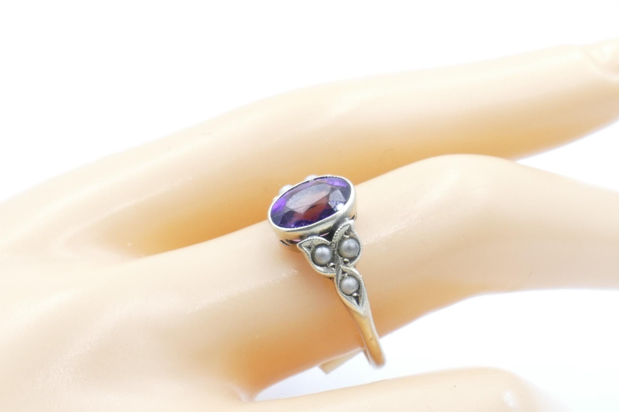 Women's Gorgeous Vintage Amethyst & Seed Pearl Dress Ring For Sale