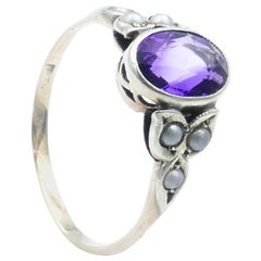 Gorgeous Retro Amethyst & Seed Pearl Dress Ring