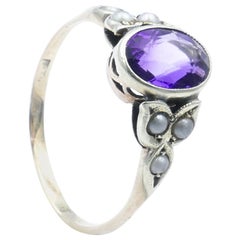 Gorgeous Vintage Amethyst & Seed Pearl Dress Ring