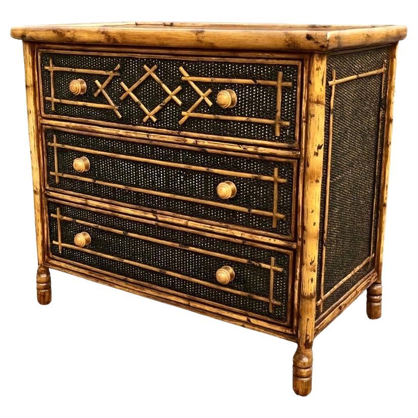 Gorgeous Vintage British Colonial Rattan Bamboo Cane Chest - Pair Available