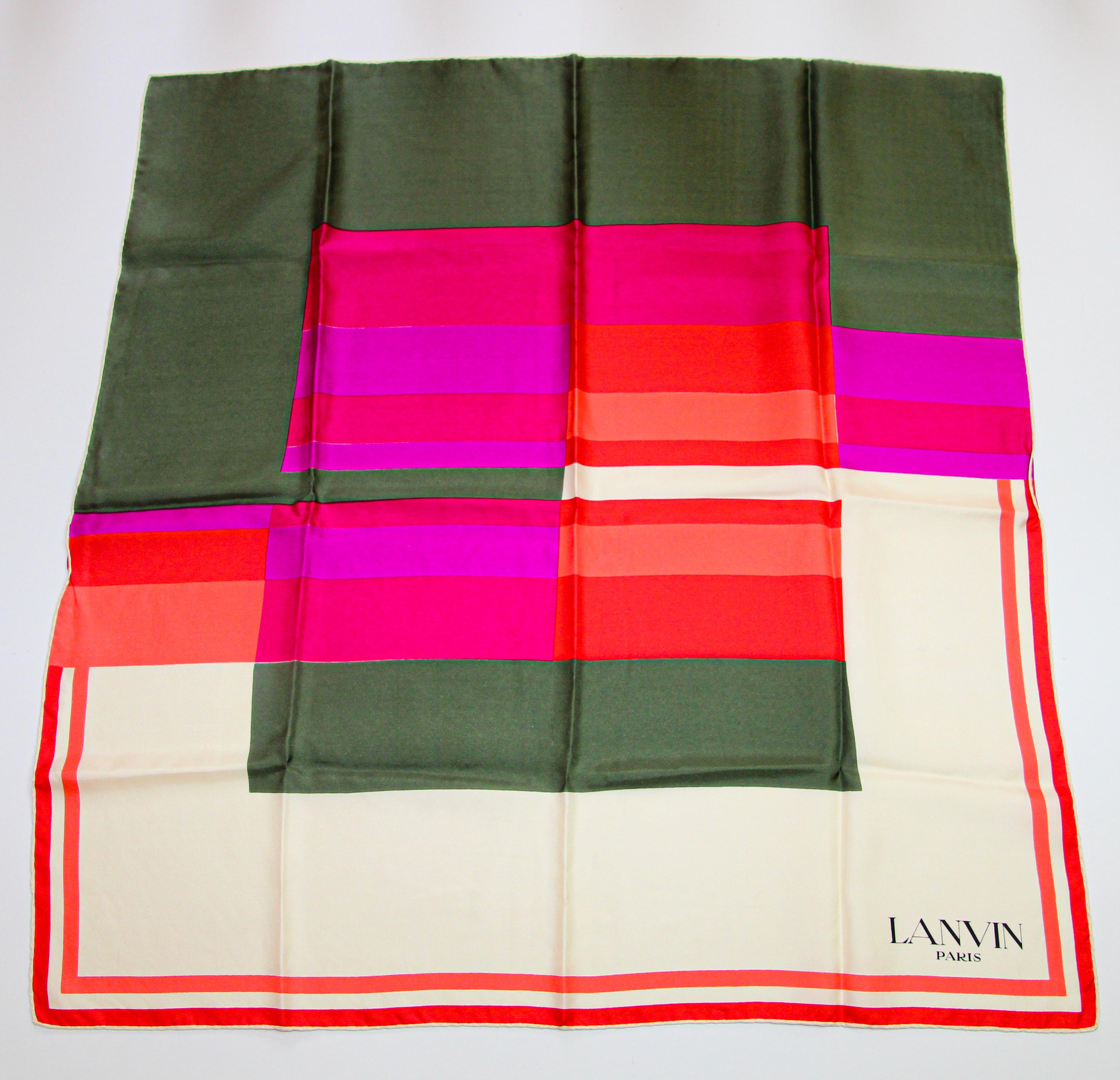 Gorgeous vintage Carre silk scarf Lanvin in mint pristine condition.
Carre accessorie Lanvin vintage scarf.
Stunning colorful french vintage scarf from Lanvin Paris.
Retro from the 60s / 70s
Designed by french artist Jeanne Lanvin.
Motif: