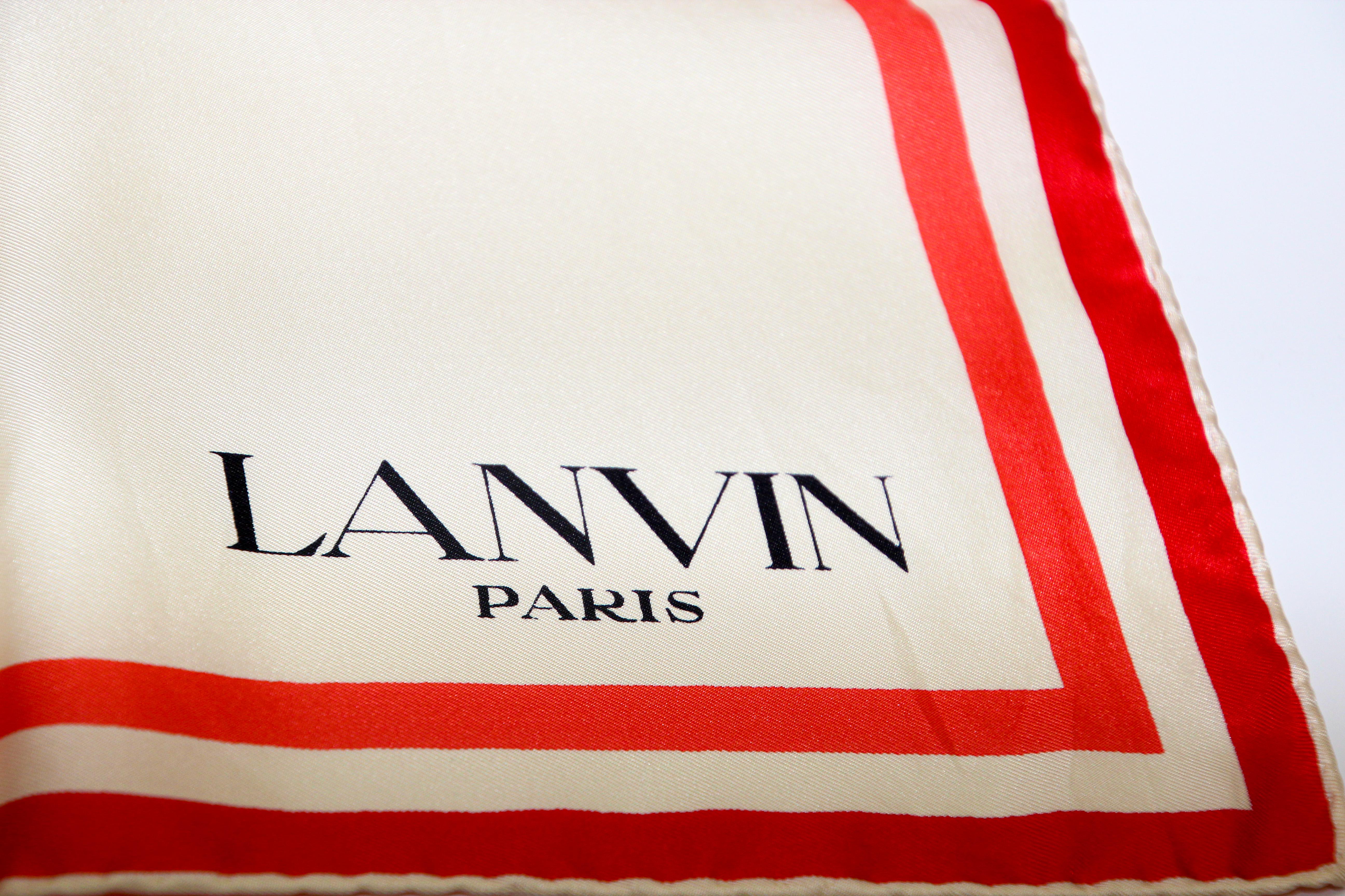Hand-Crafted Gorgeous Vintage Carre Silk Scarf Lanvin Paris 70's