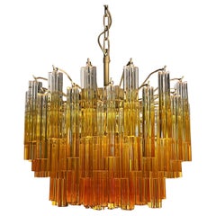 Gorgeous vintage chandelier - 107 quadriedri amber shade - GOLD METAL FRAME