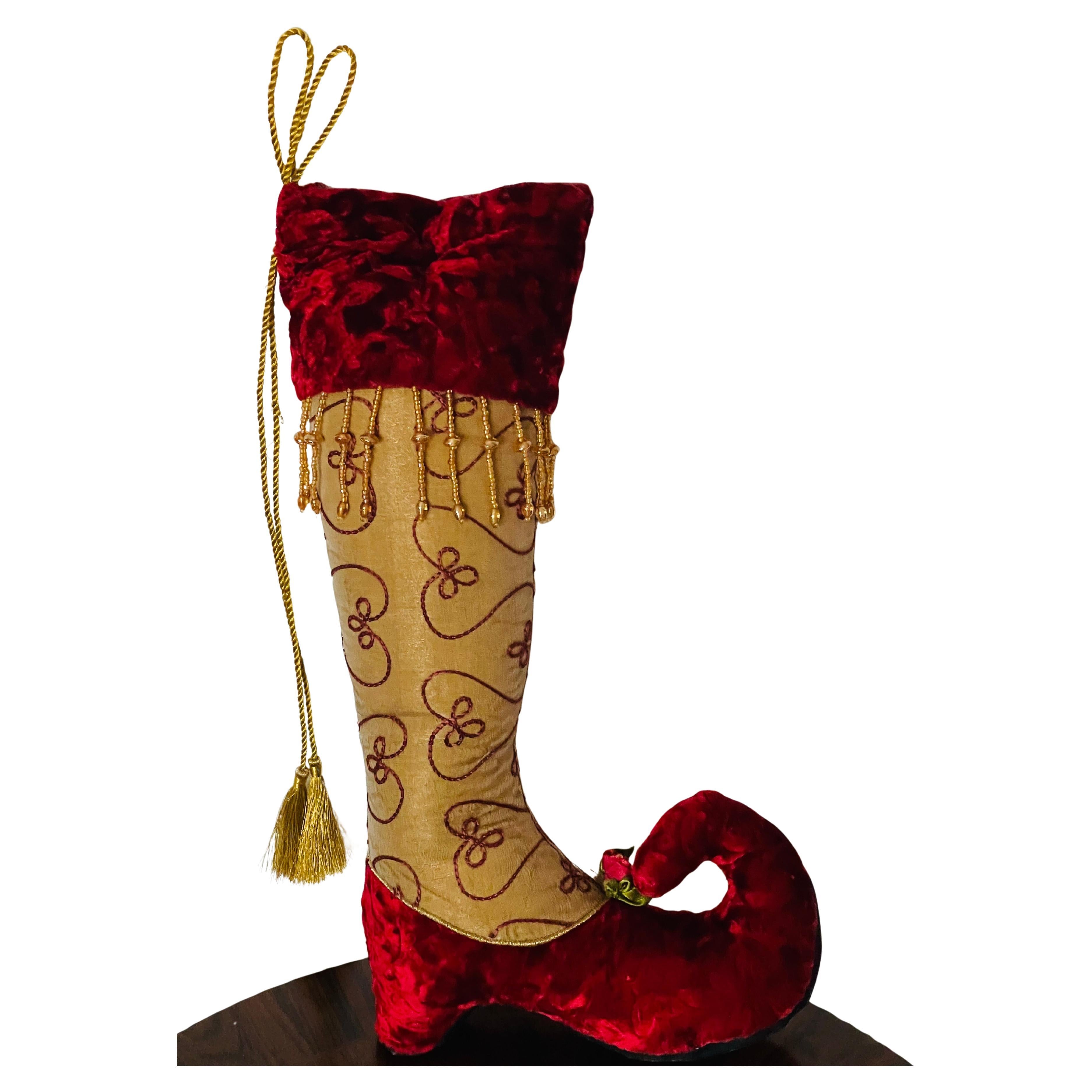 Splendido stivale natalizio d
epoca in velluto