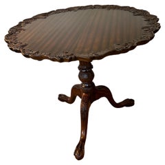 Gorgeous Vintage Crotch Mahogany Round Carved Tilt Top Side Table