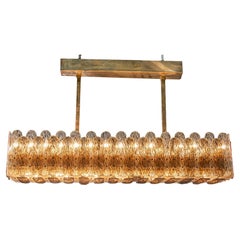 Vintage Italian Smoke Glass Dining Chandelier in Polished Brass & Piastra Panels